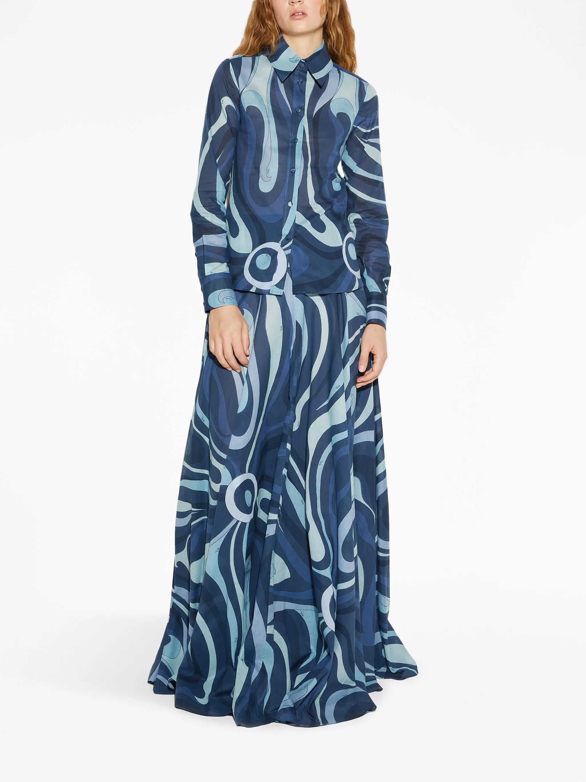 wave-print cotton shirt