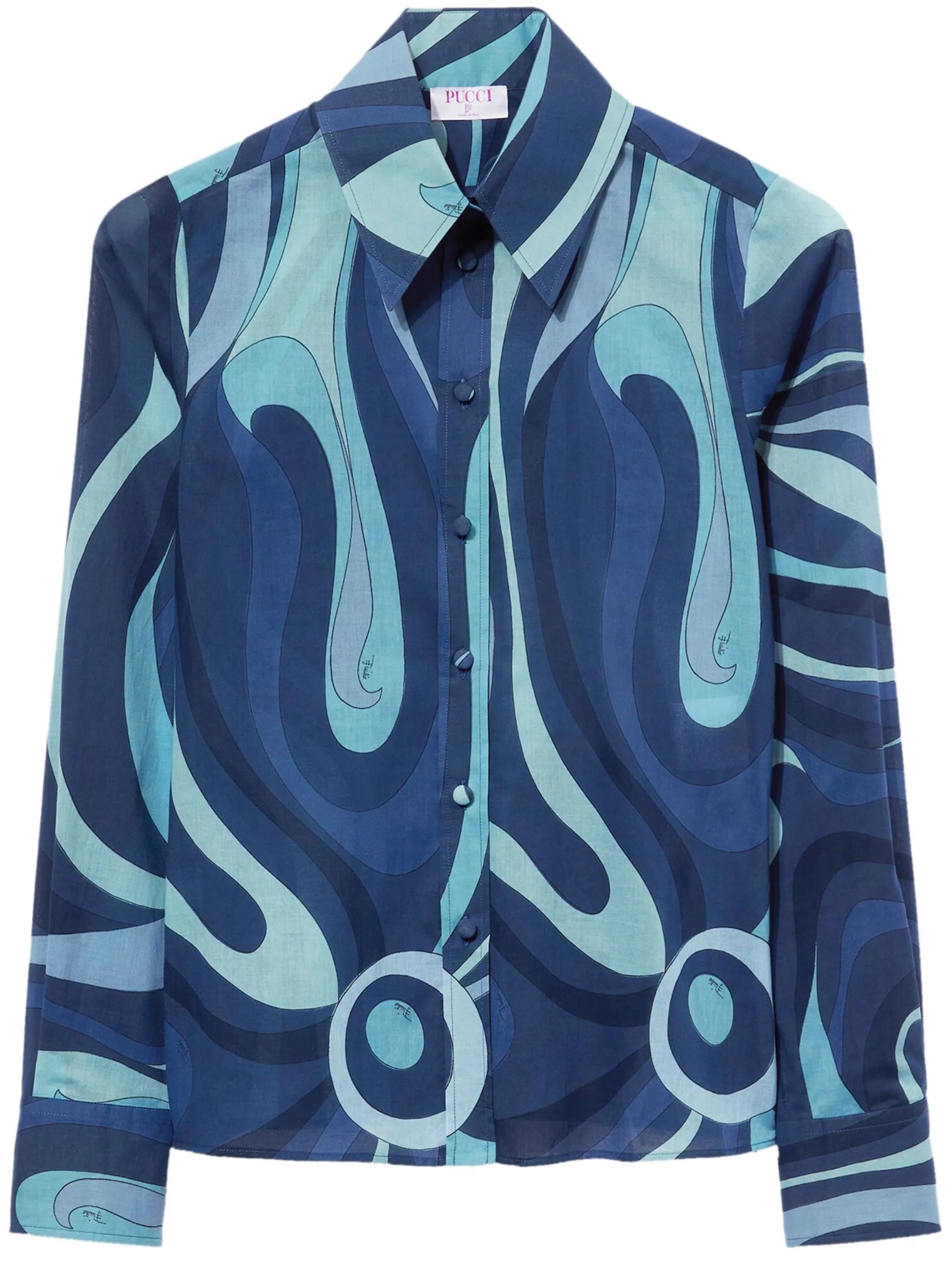 wave-print cotton shirt