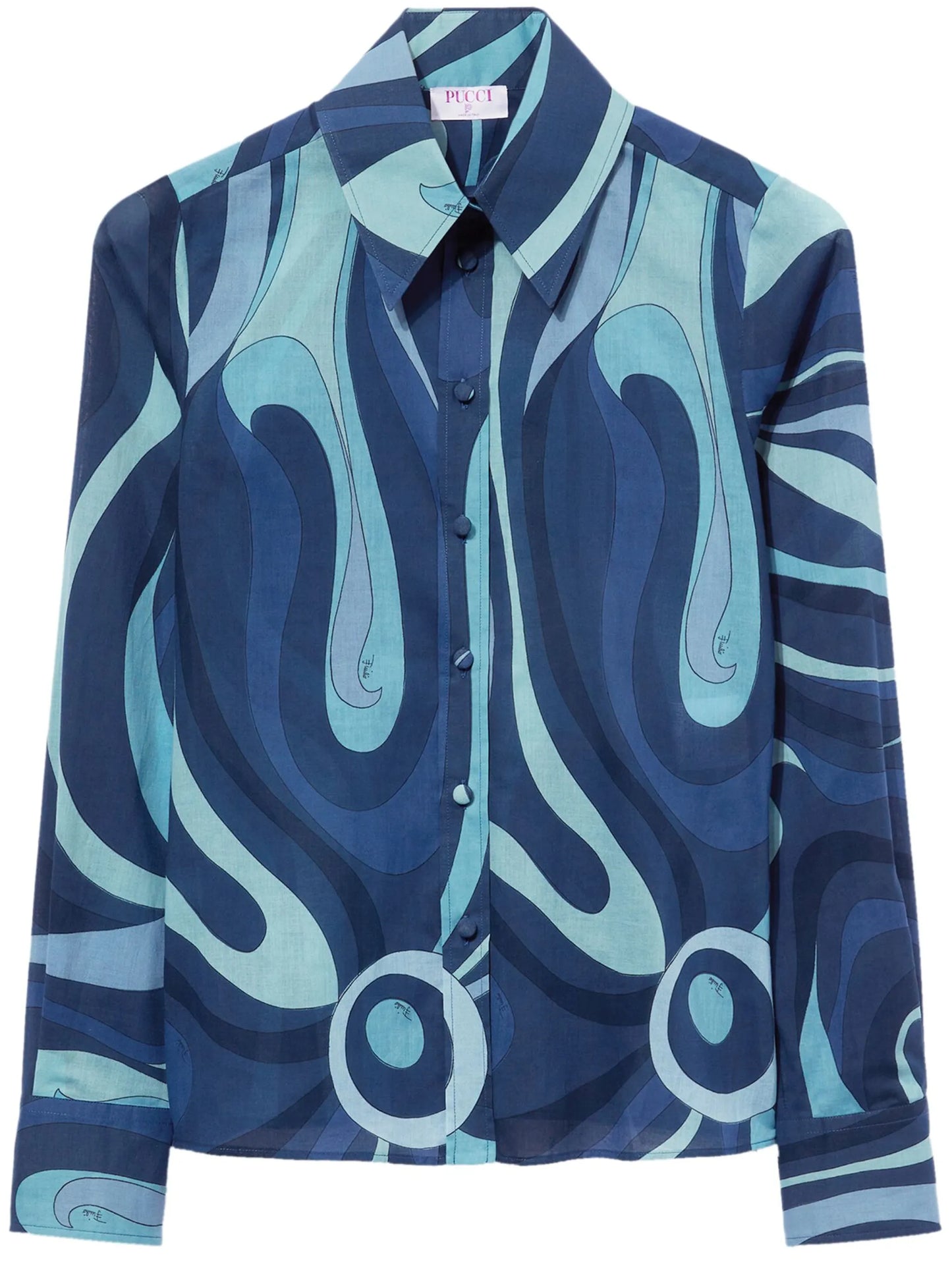 wave-print cotton shirt
