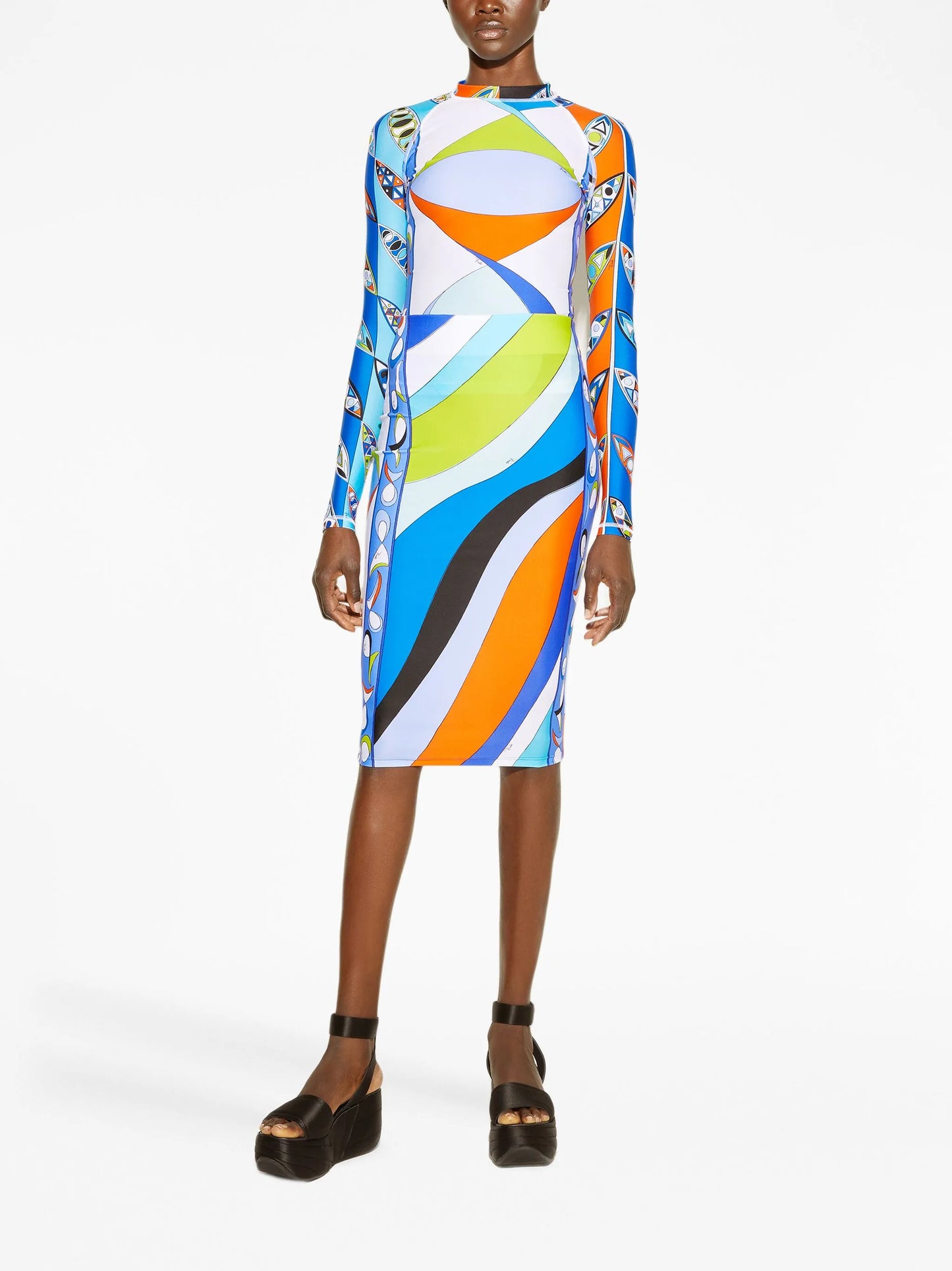 Pesci-print high-waist skirt