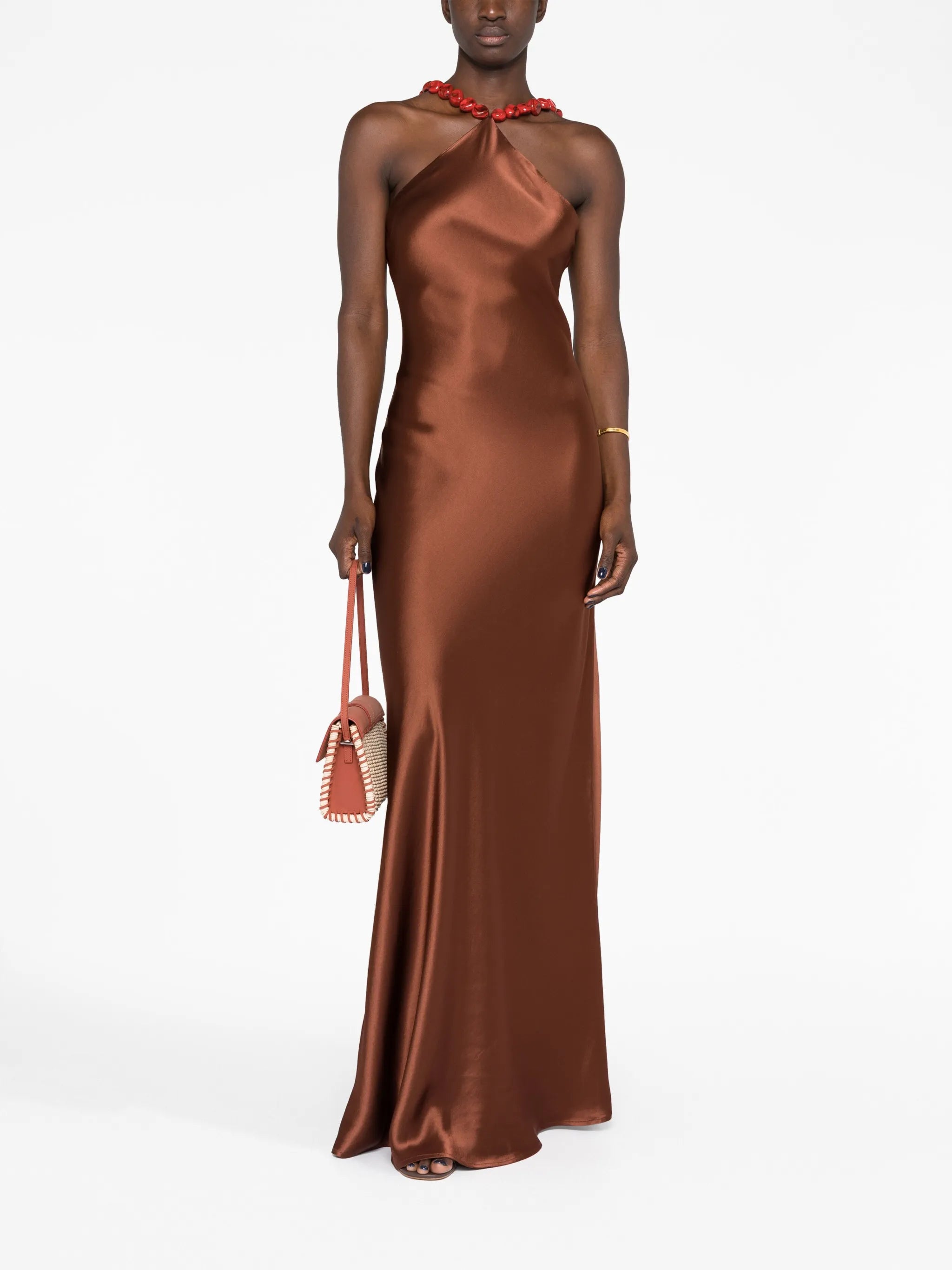 Cadence satin-finish halterneck maxi dress