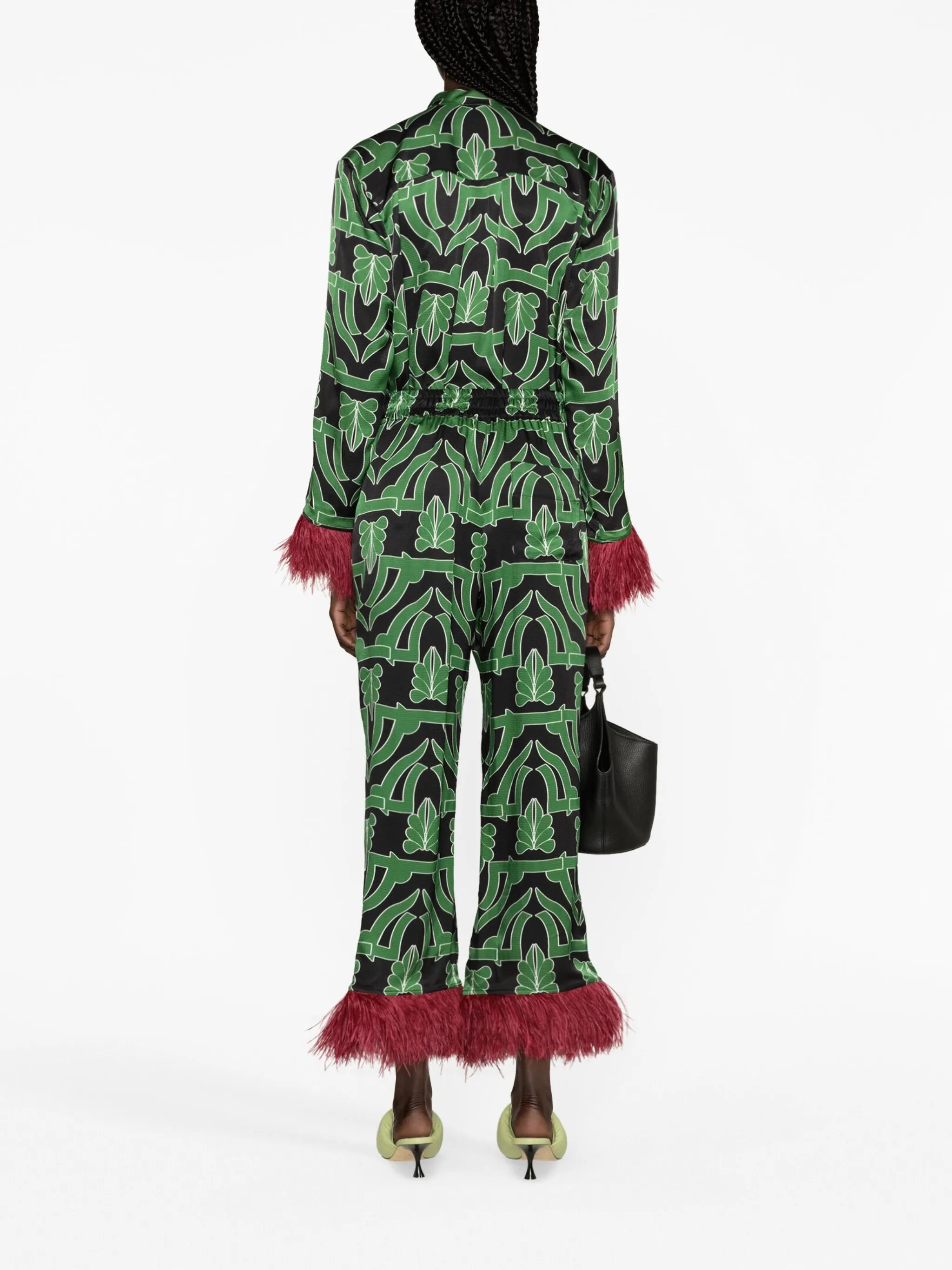 Haven feather-trim satin trousers