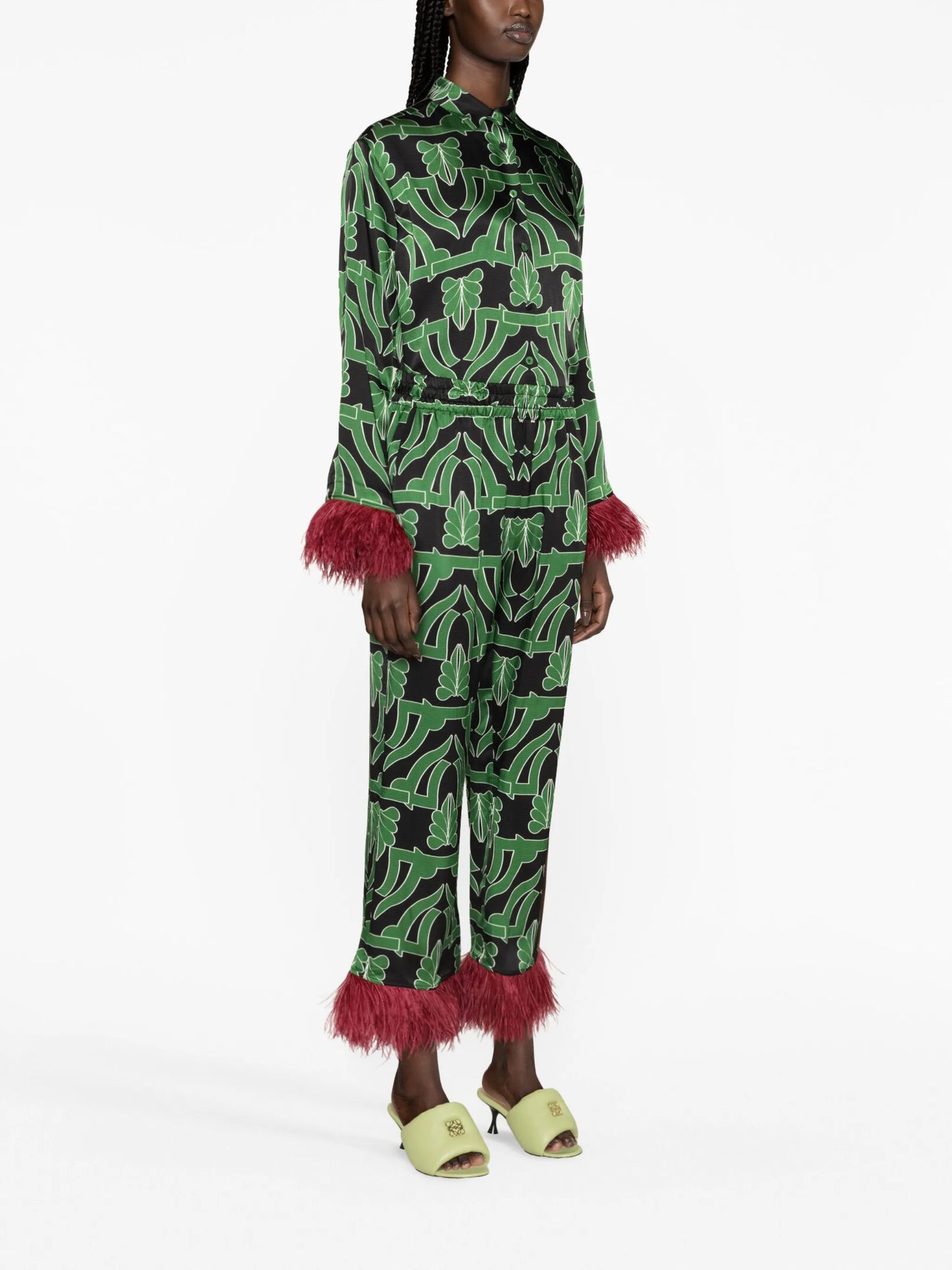 Haven feather-trim satin trousers