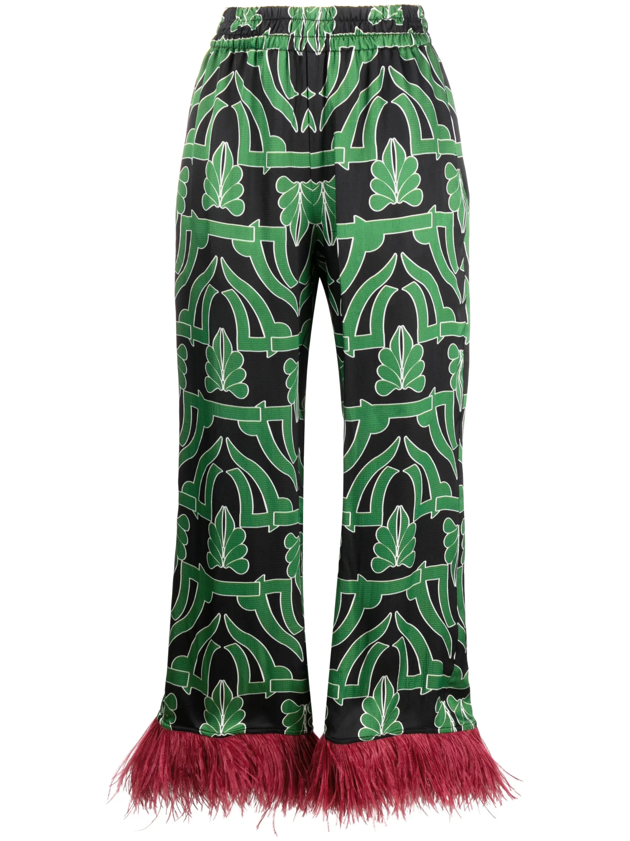 Haven feather-trim satin trousers
