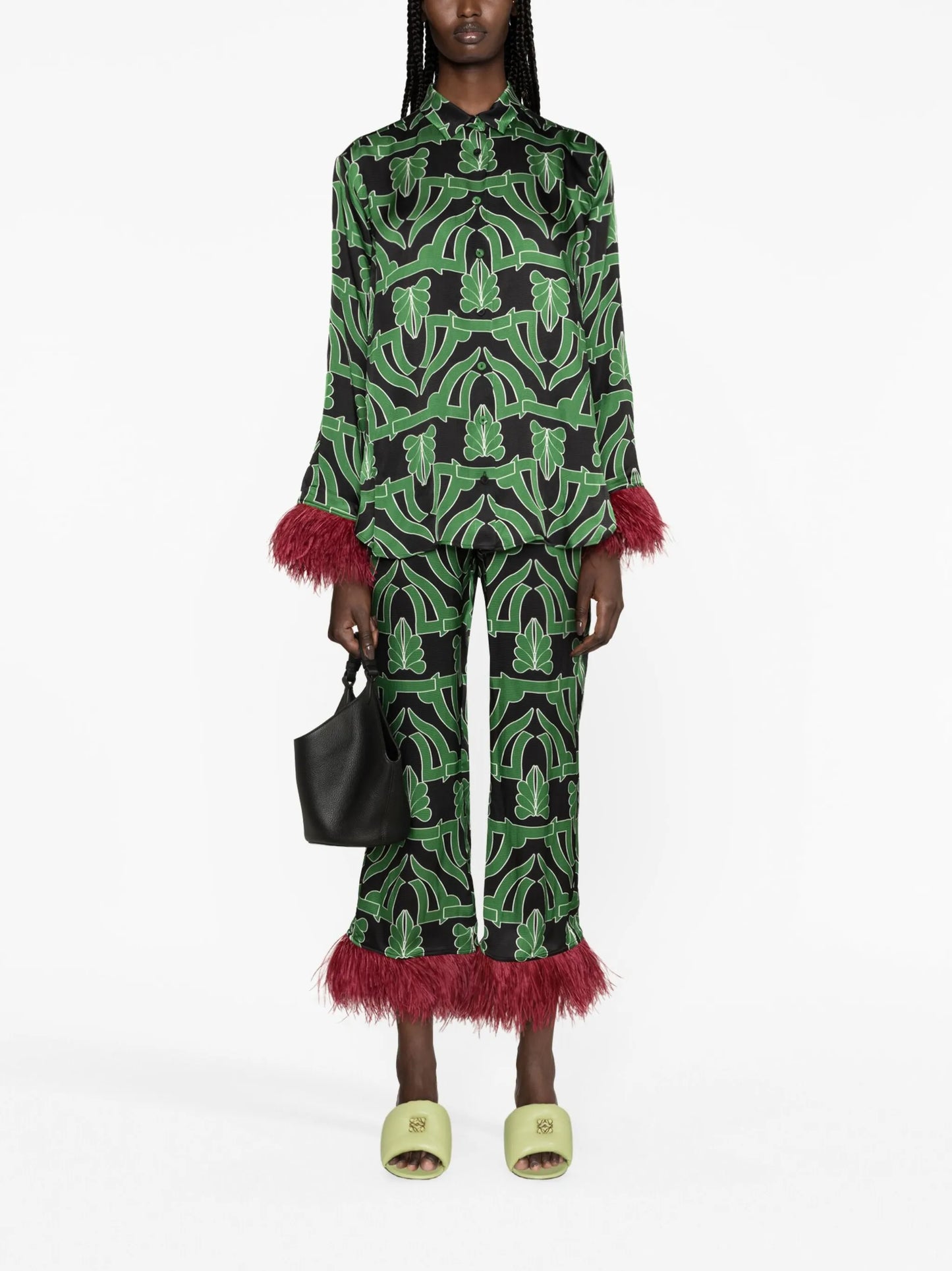 Haven feather-trim satin trousers