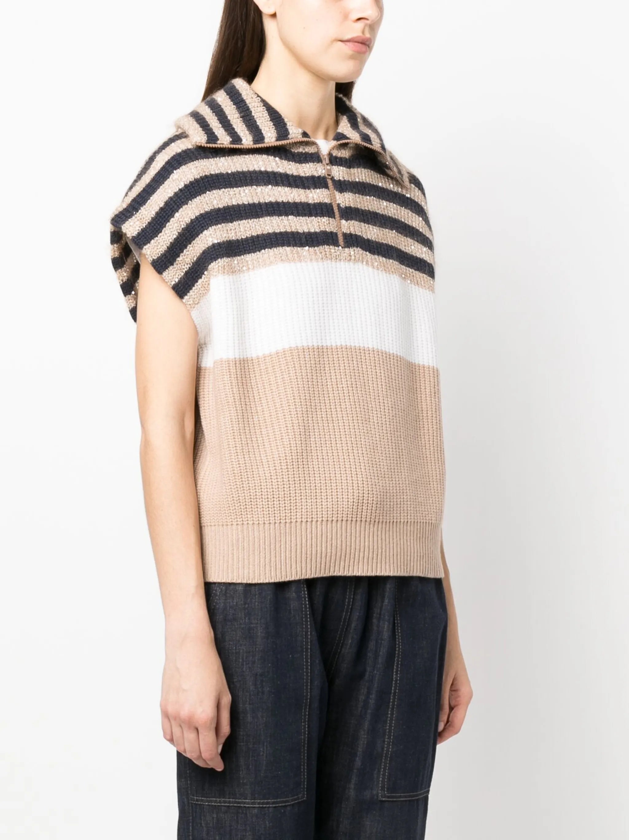 sequin-embellished ribbed-knit top