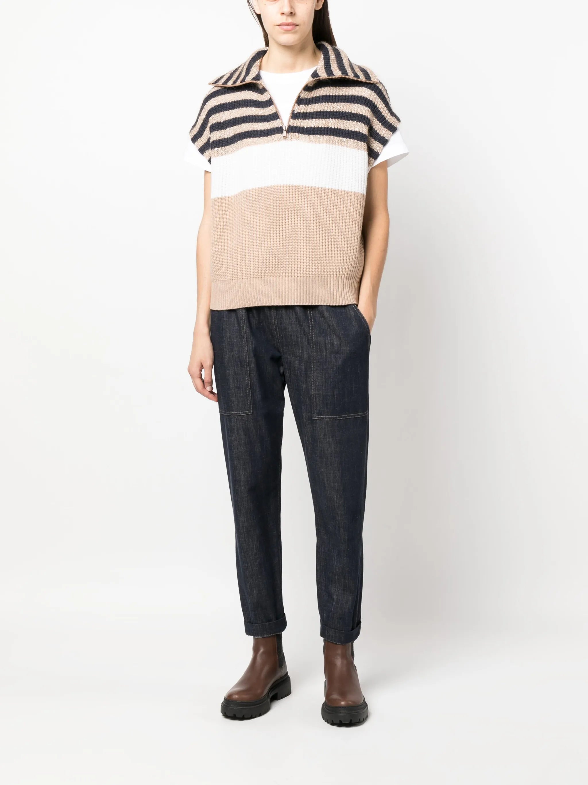 sequin-embellished ribbed-knit top