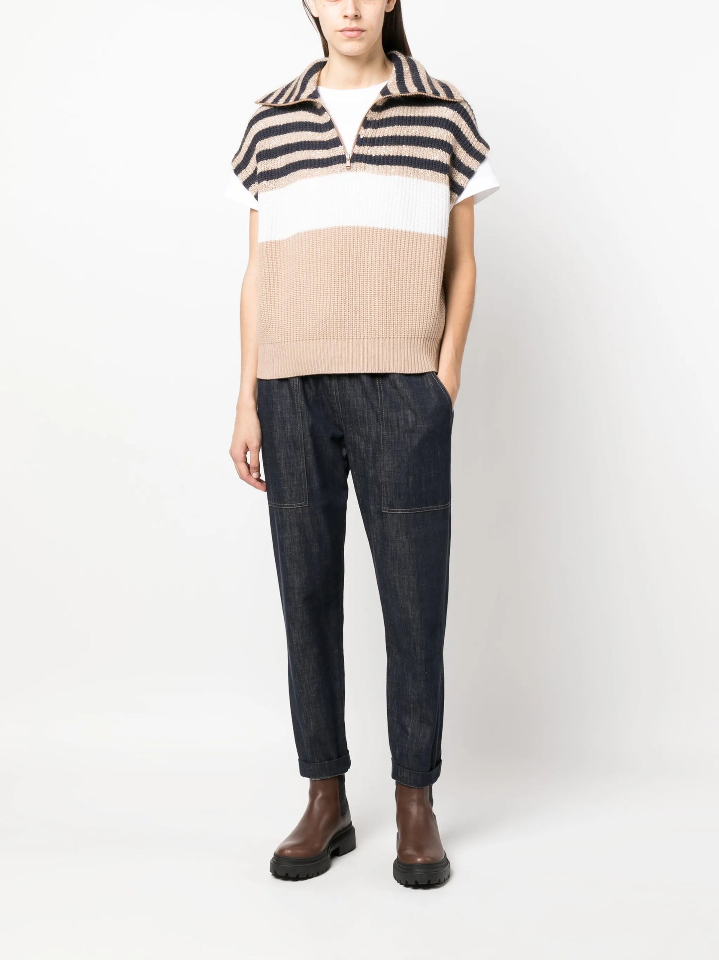 sequin-embellished ribbed-knit top