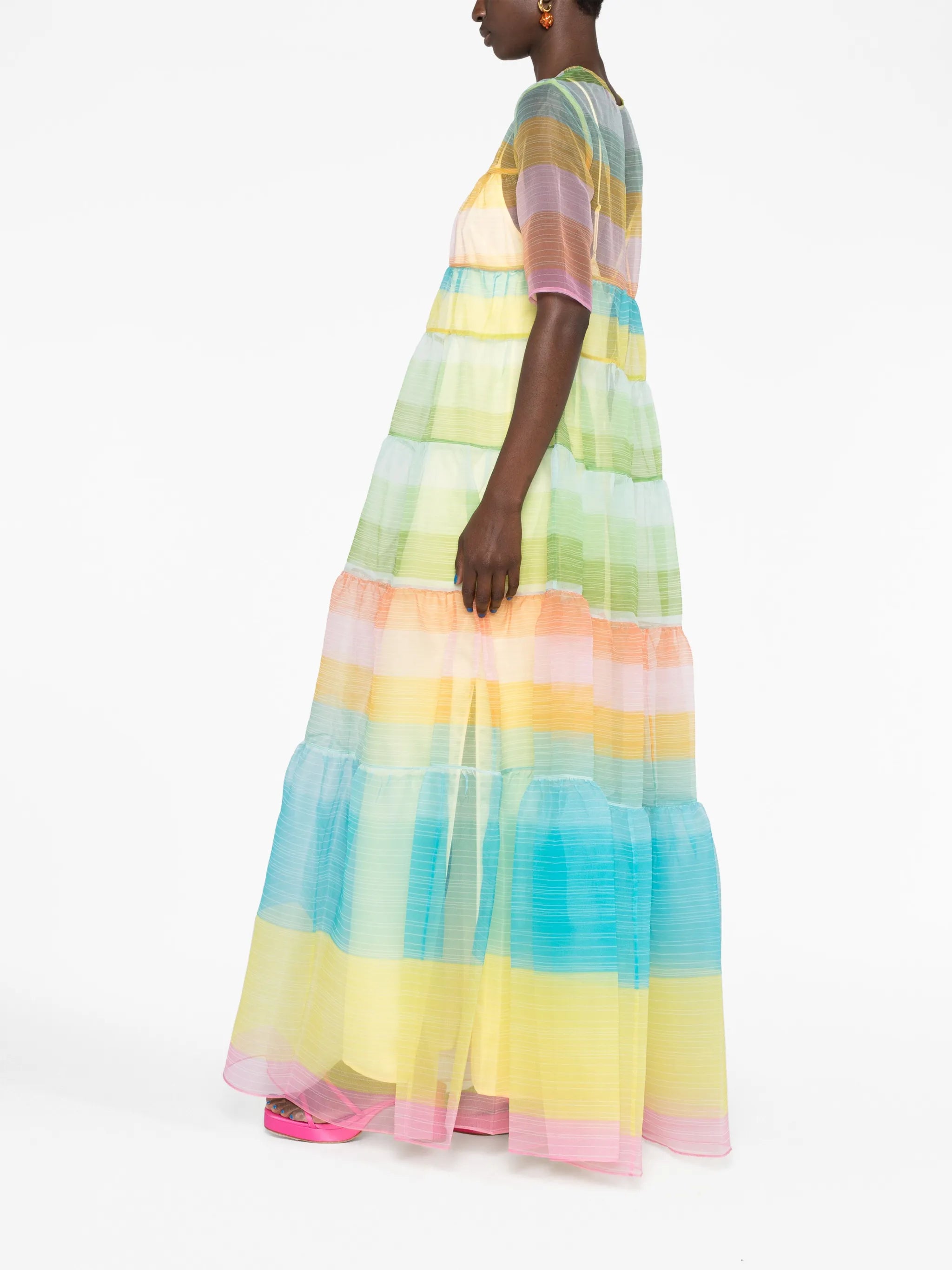 Hyacinth striped tiered organza dress