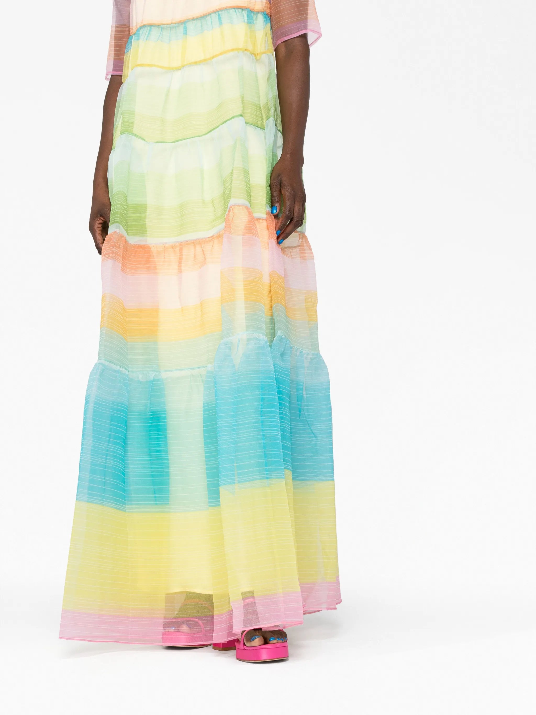 Hyacinth striped tiered organza dress