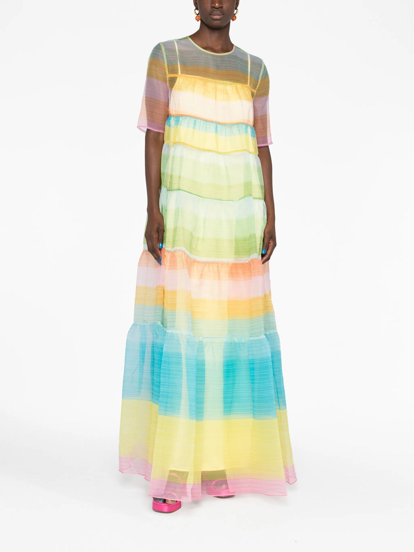 Hyacinth striped tiered organza dress