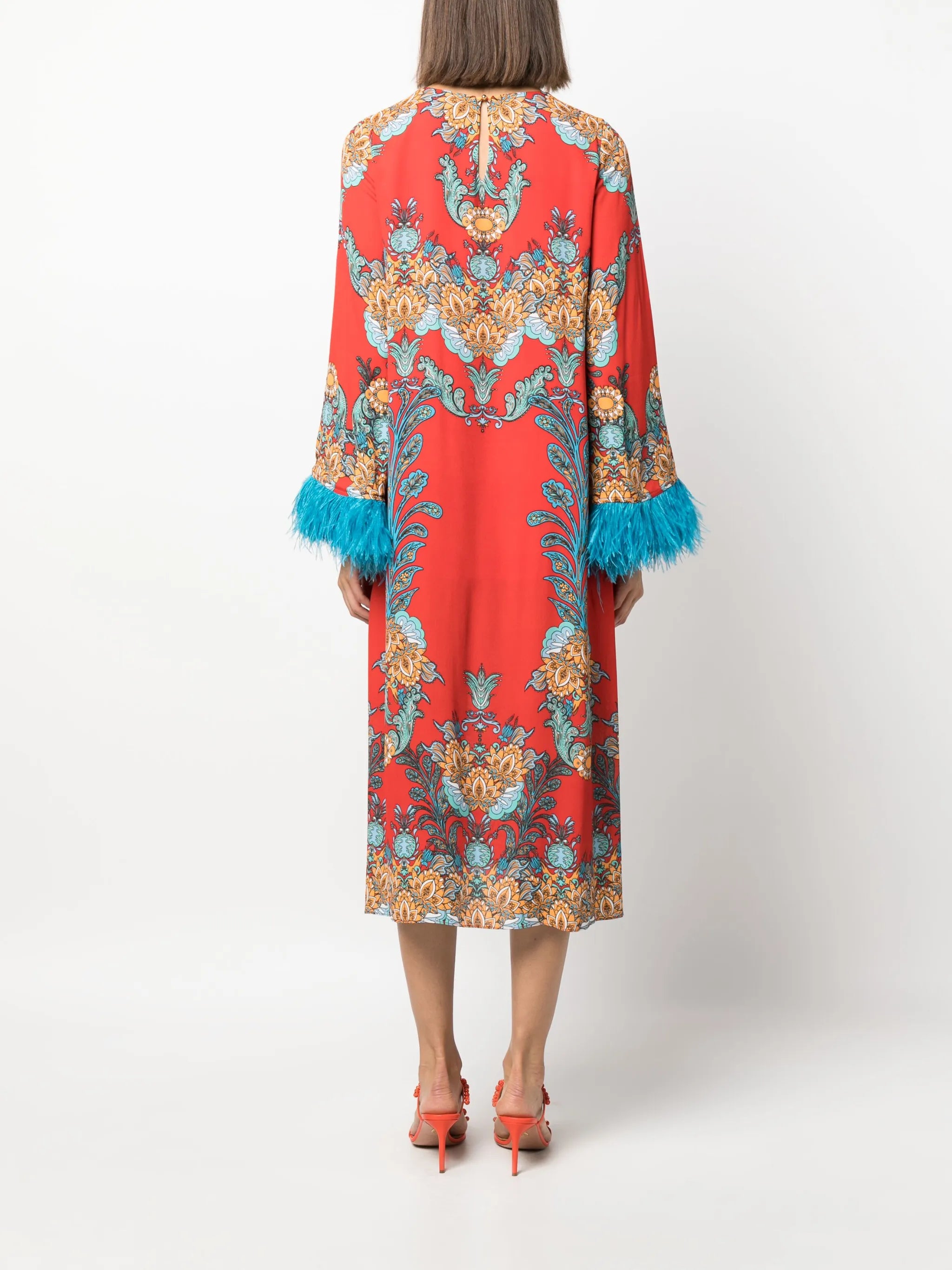 Seraphina feather-trim crepe dress