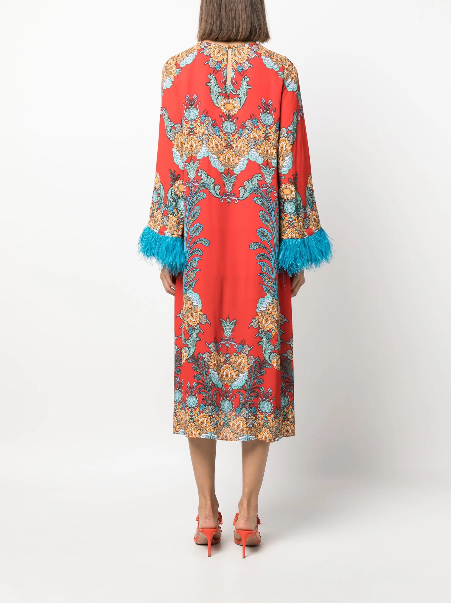 Seraphina feather-trim crepe dress