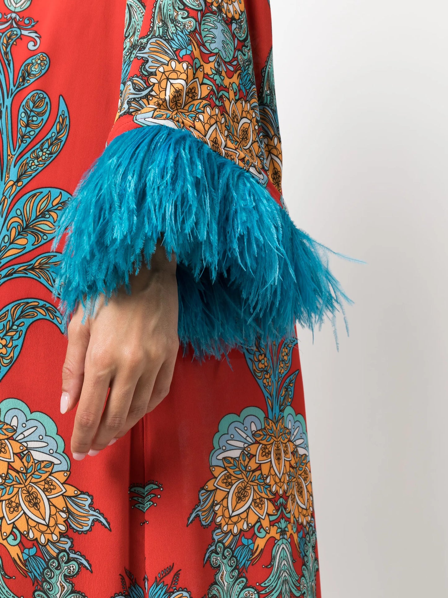Seraphina feather-trim crepe dress
