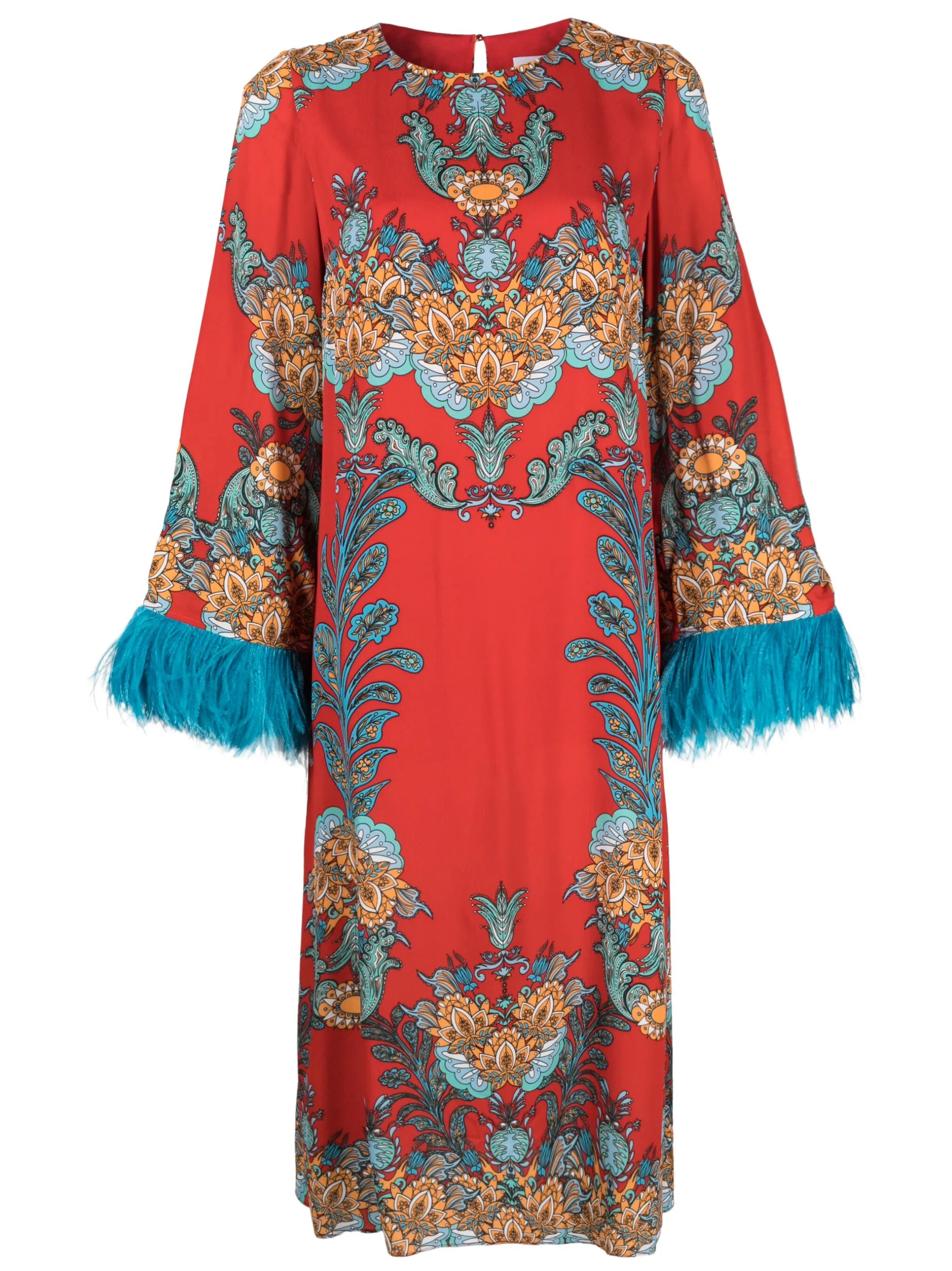Seraphina feather-trim crepe dress