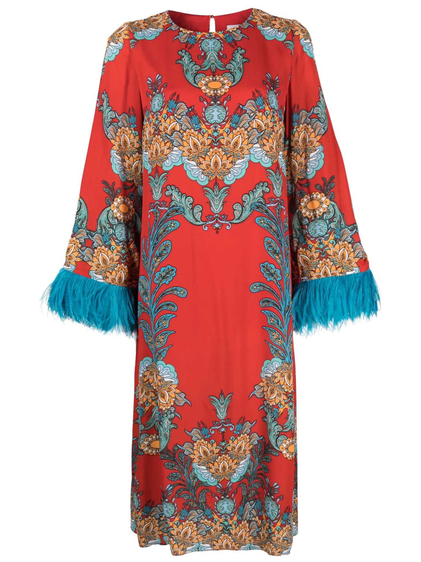 Seraphina feather-trim crepe dress