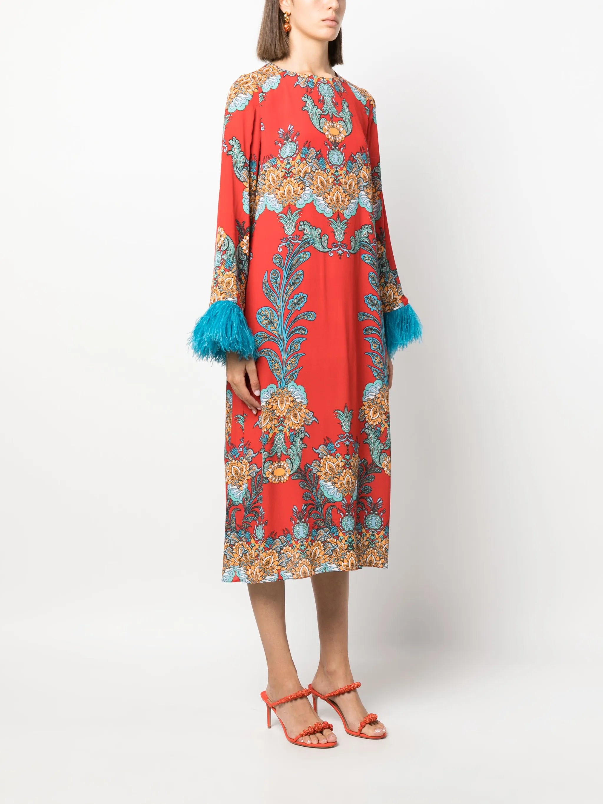Seraphina feather-trim crepe dress