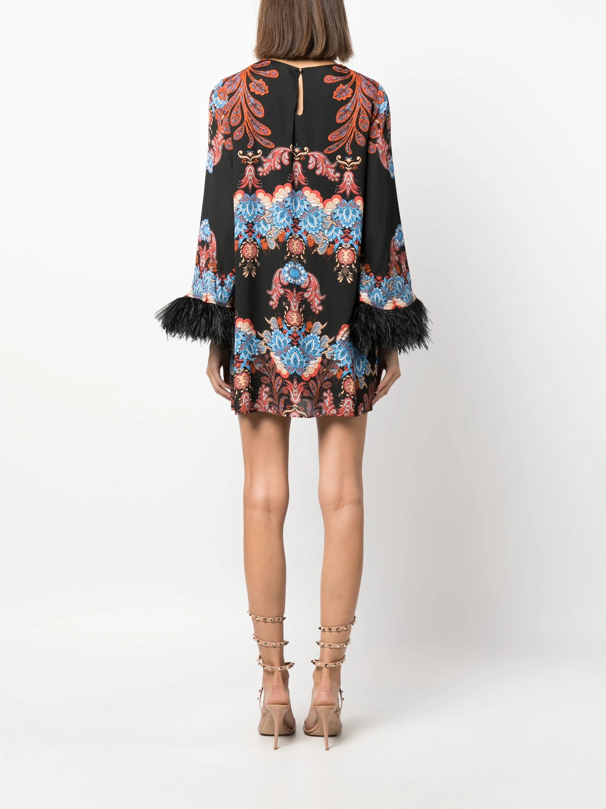 Cocoa feather-trim minidress