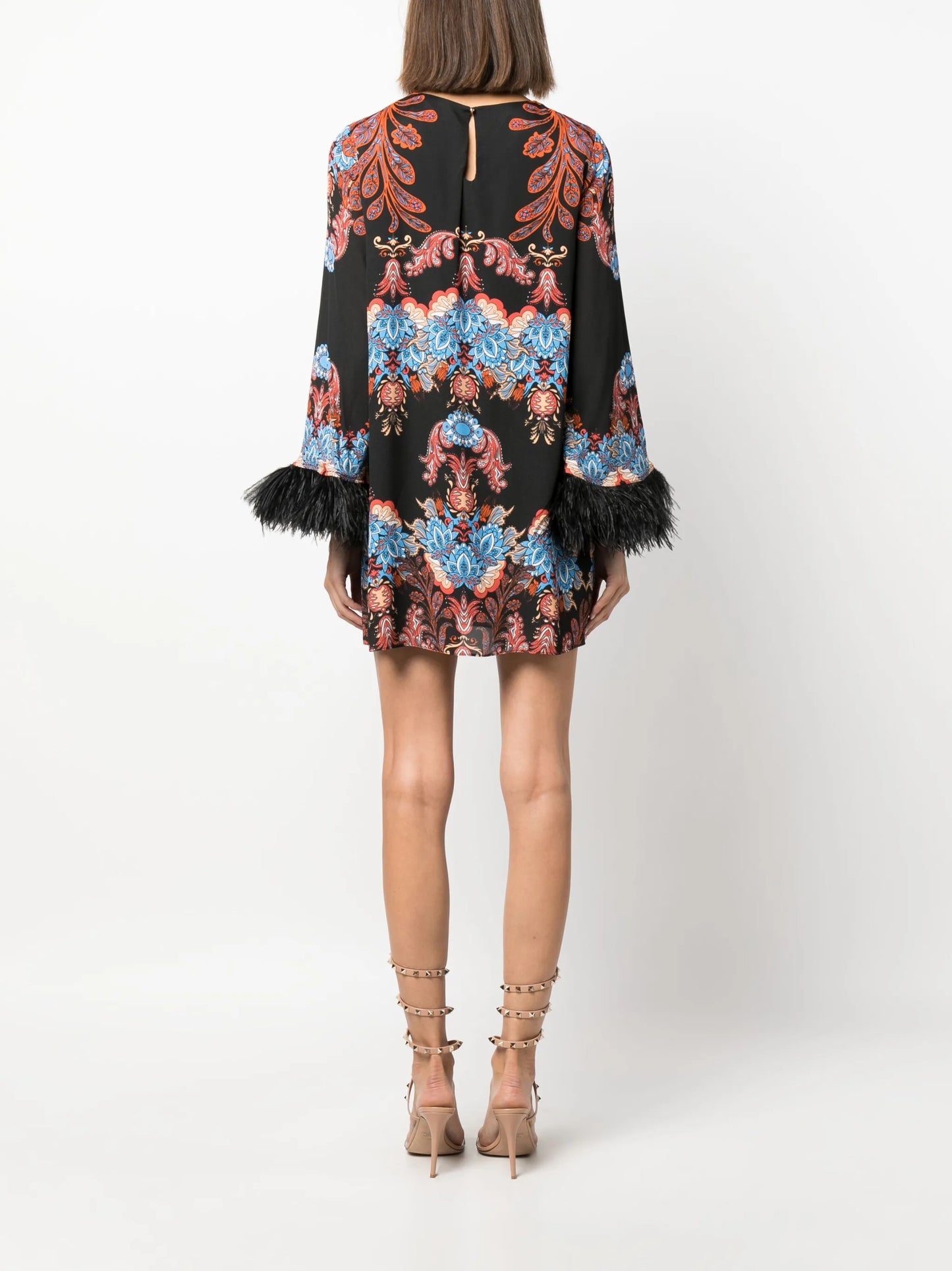 Cocoa feather-trim minidress