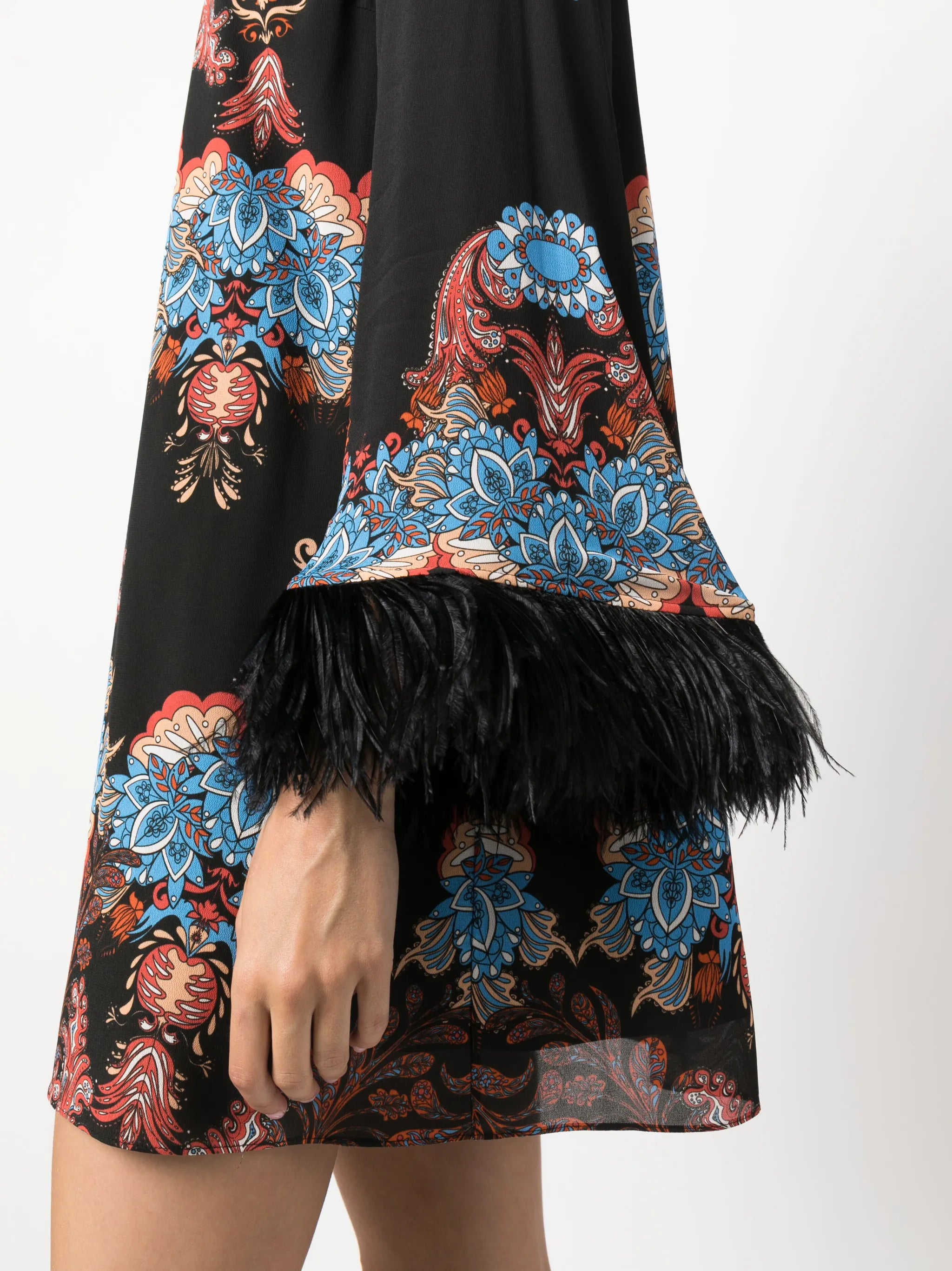 Cocoa feather-trim minidress