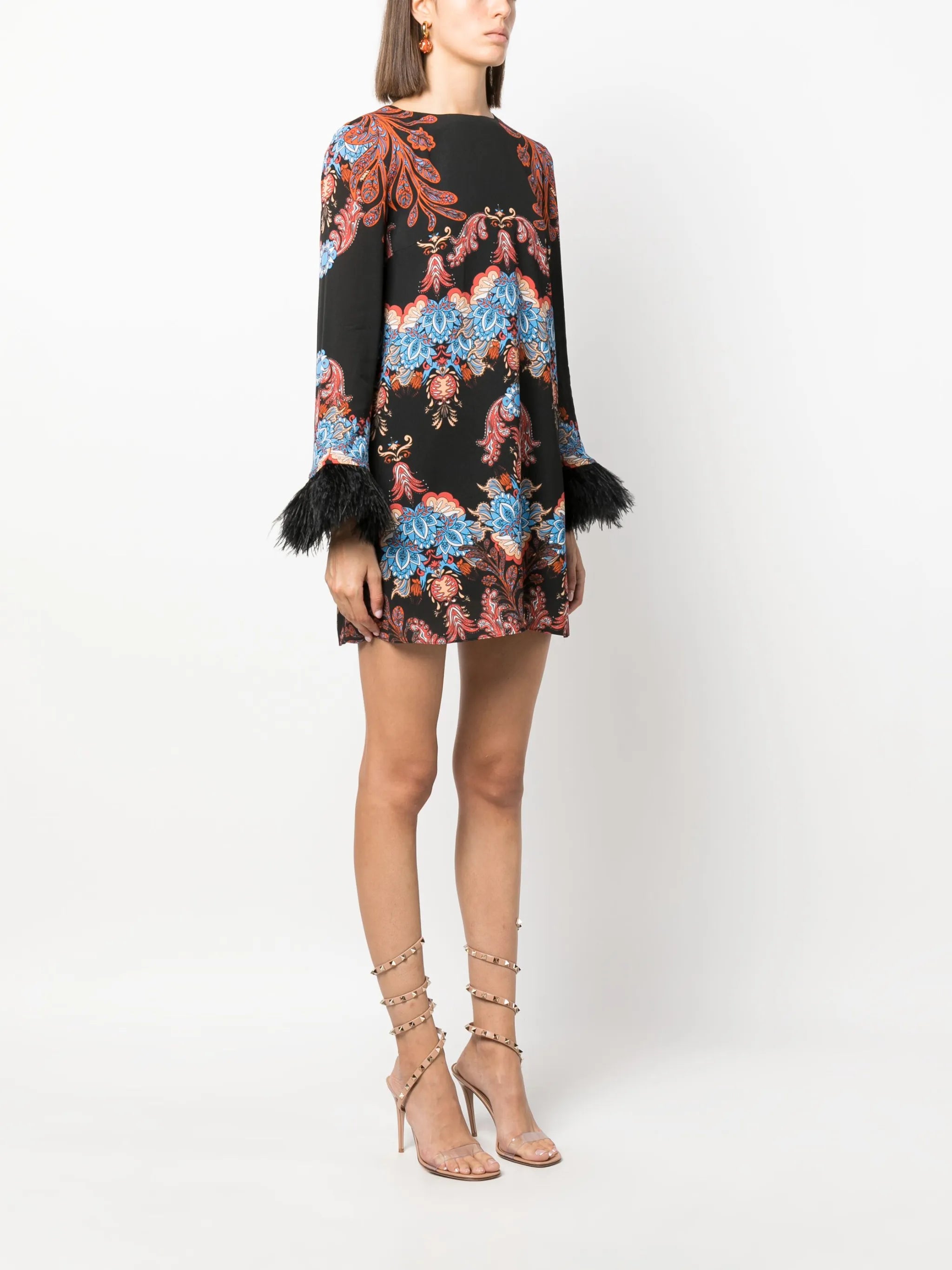 Cocoa feather-trim minidress