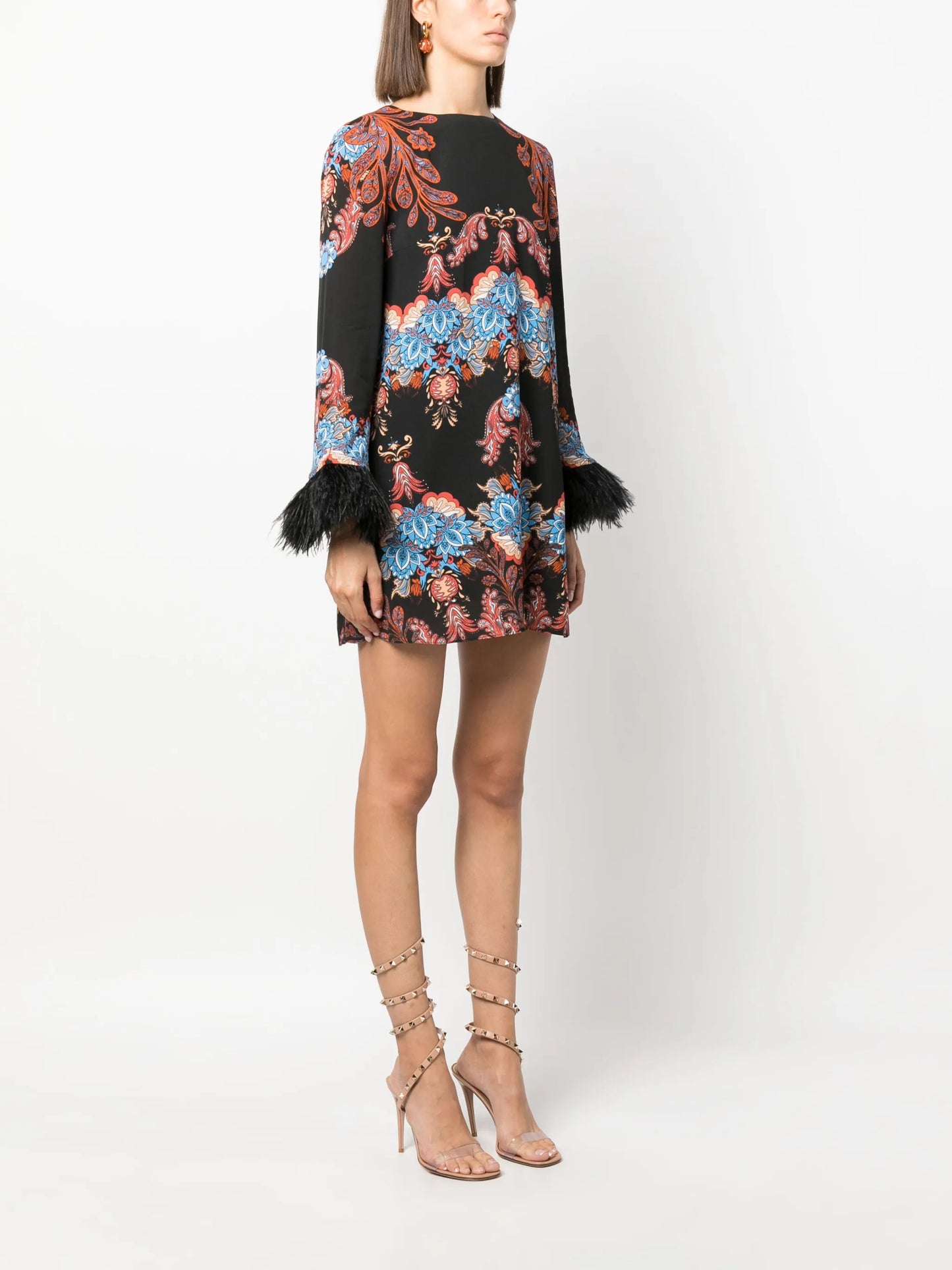 Cocoa feather-trim minidress