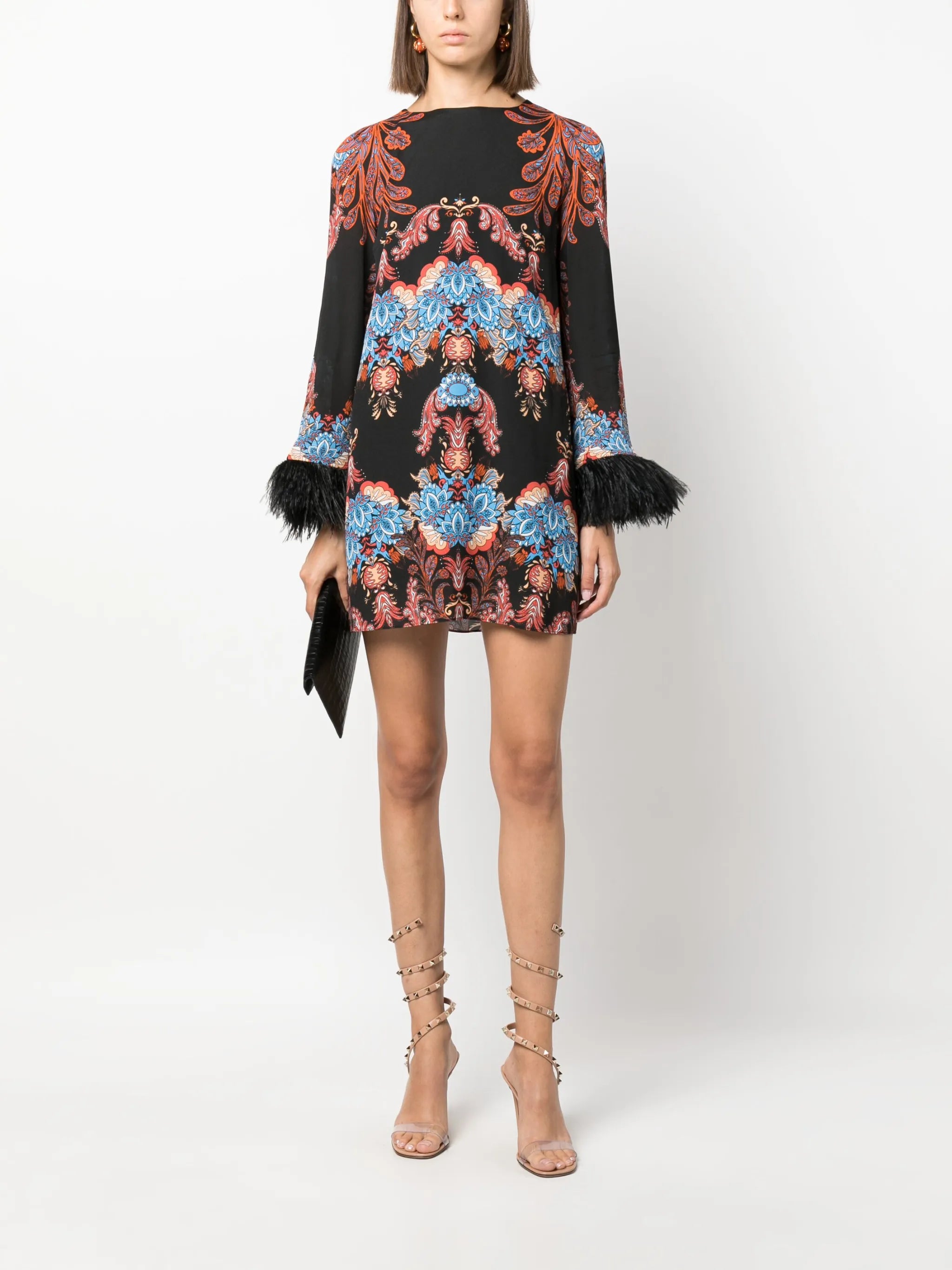 Cocoa feather-trim minidress