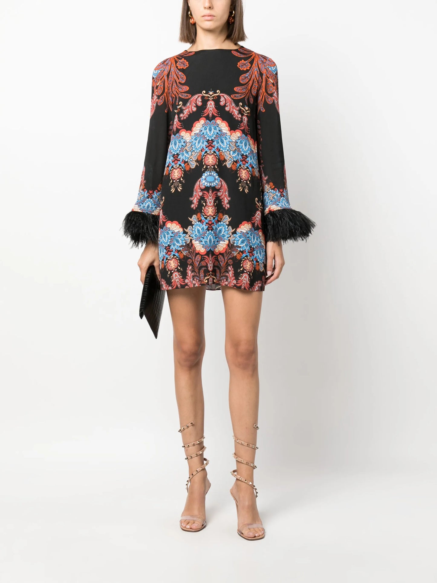 Cocoa feather-trim minidress