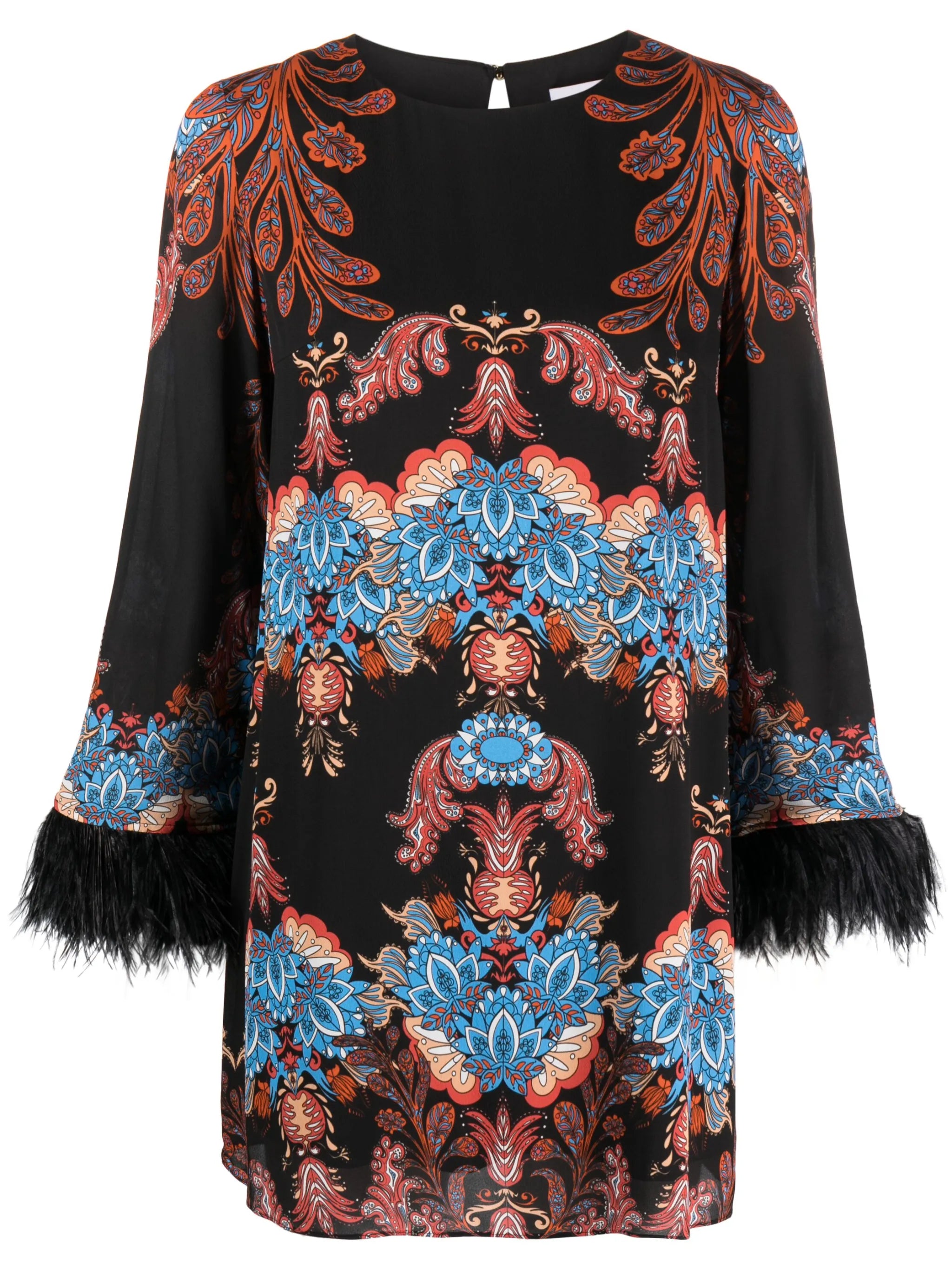 Cocoa feather-trim minidress