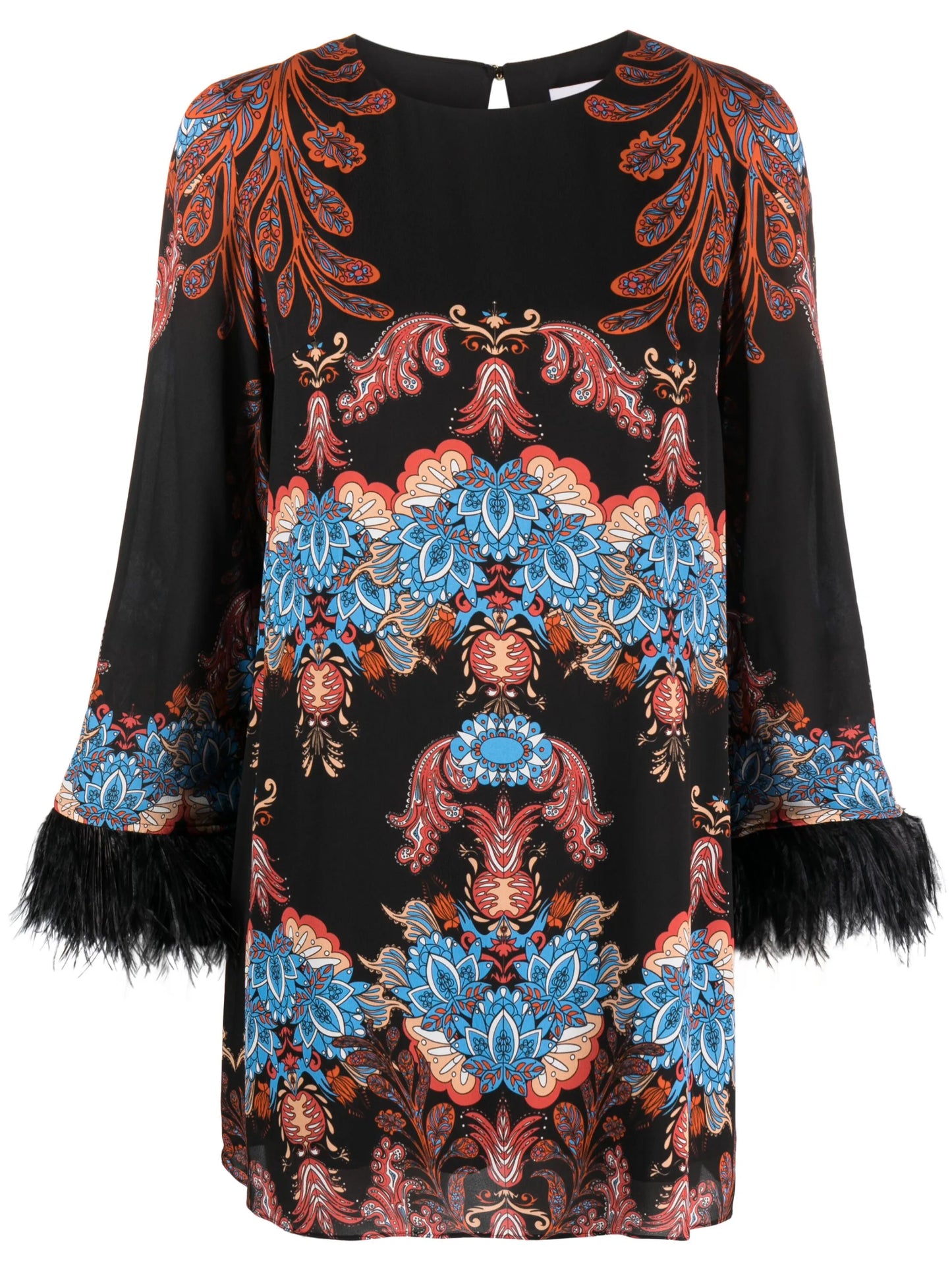 Cocoa feather-trim minidress