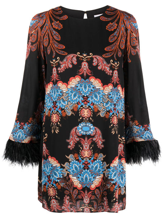 Cocoa feather-trim minidress
