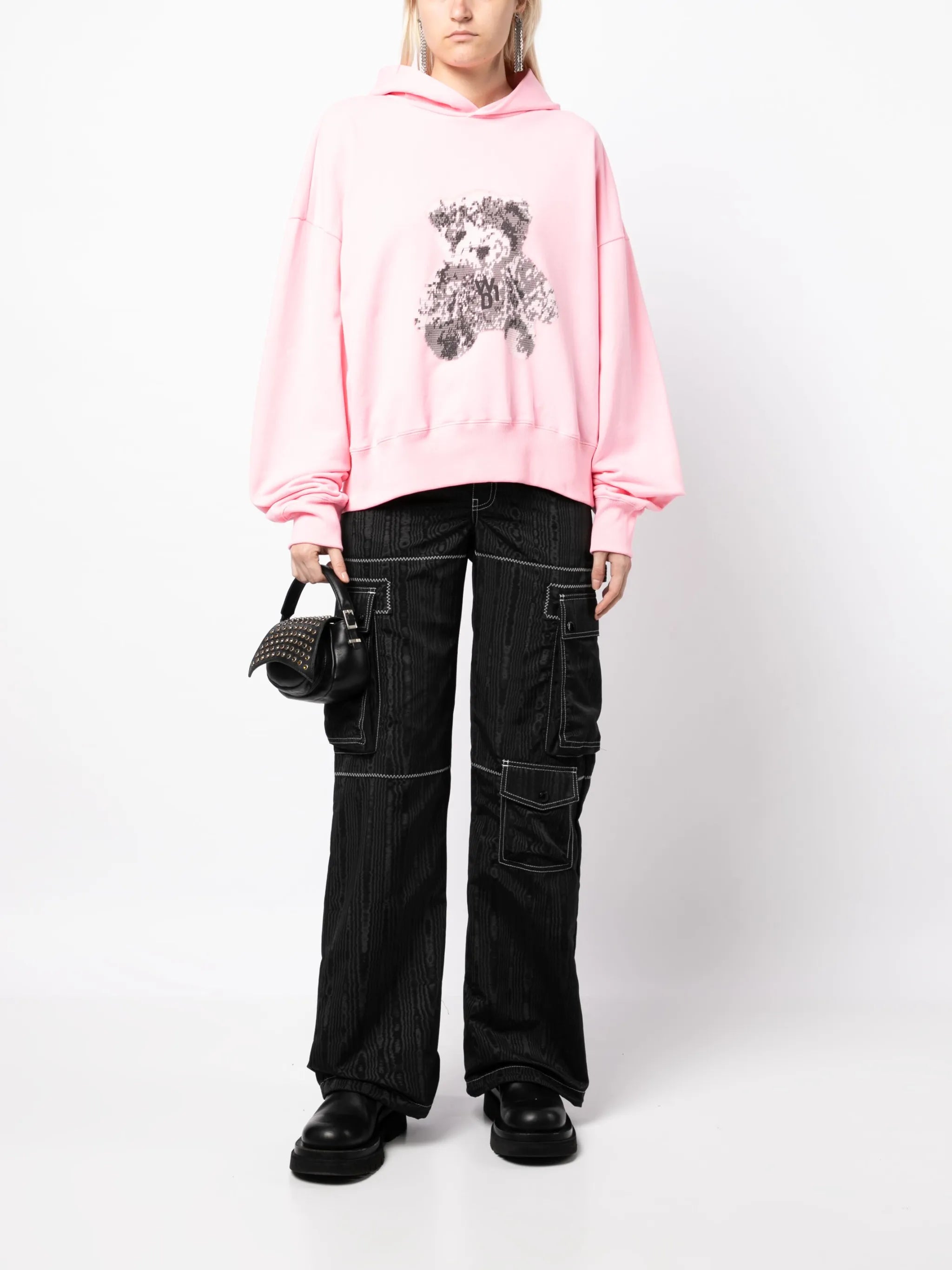 teddy bear-print cotton hoodie