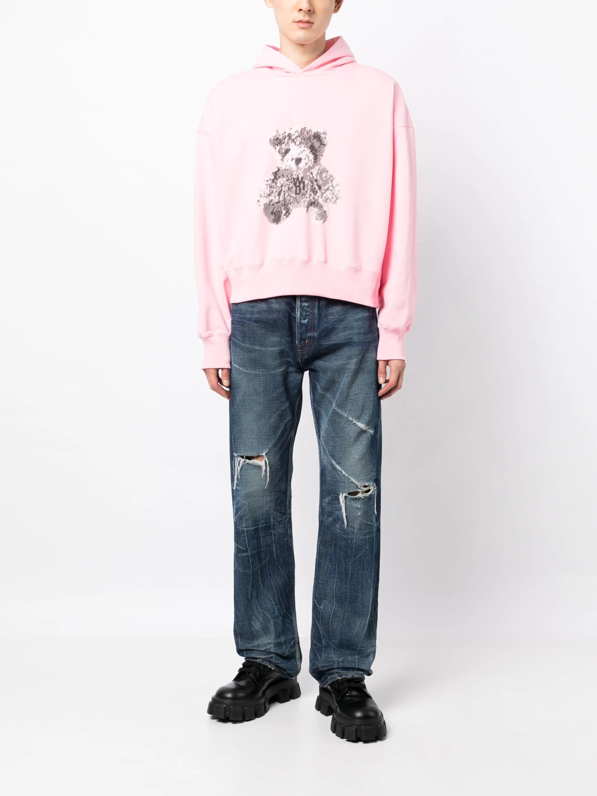 teddy bear-print cotton hoodie