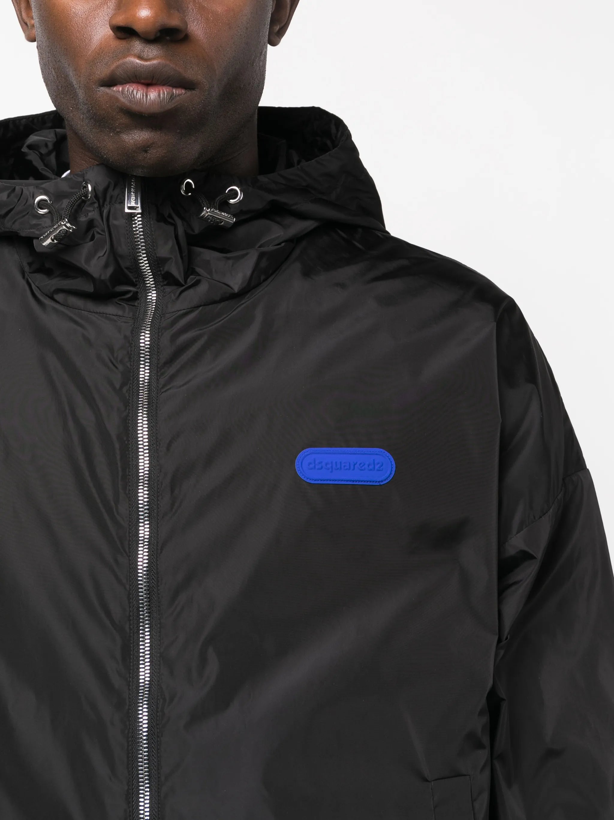 logo-patch hooded windbreaker jacket
