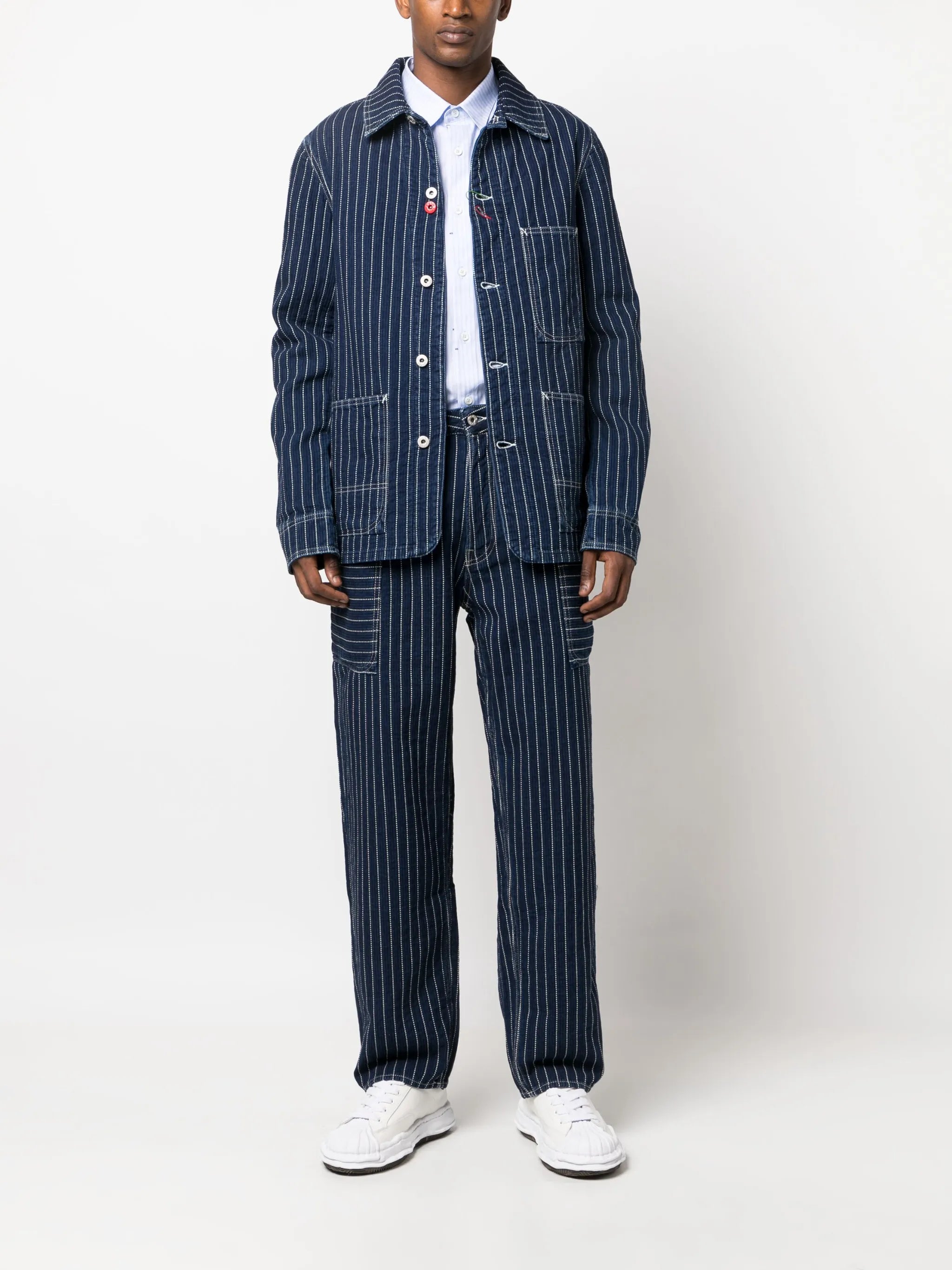straight-leg striped cargo jeans