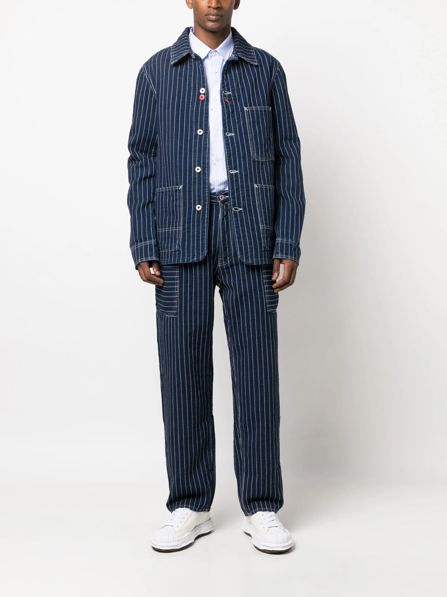 straight-leg striped cargo jeans