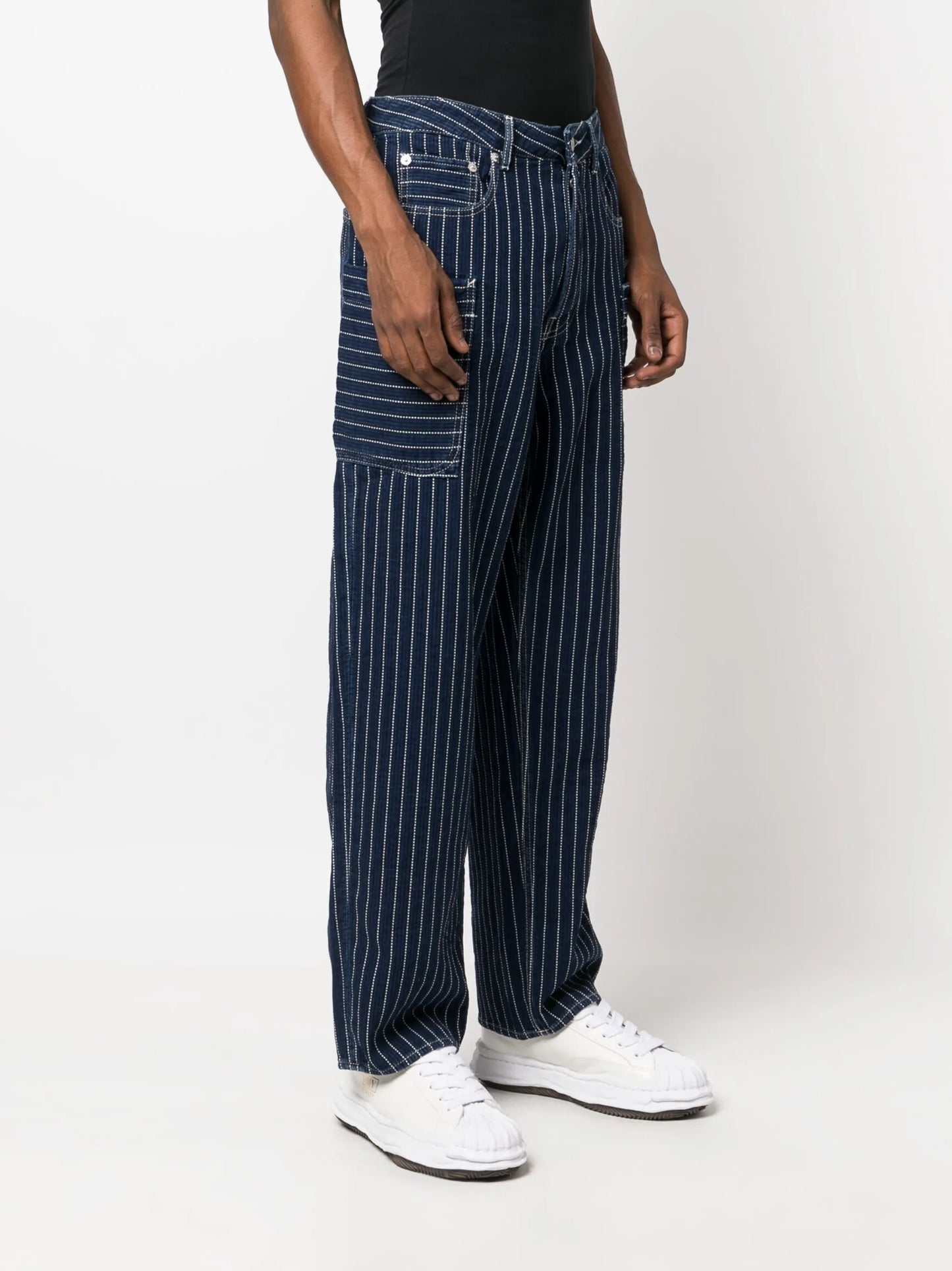 straight-leg striped cargo jeans