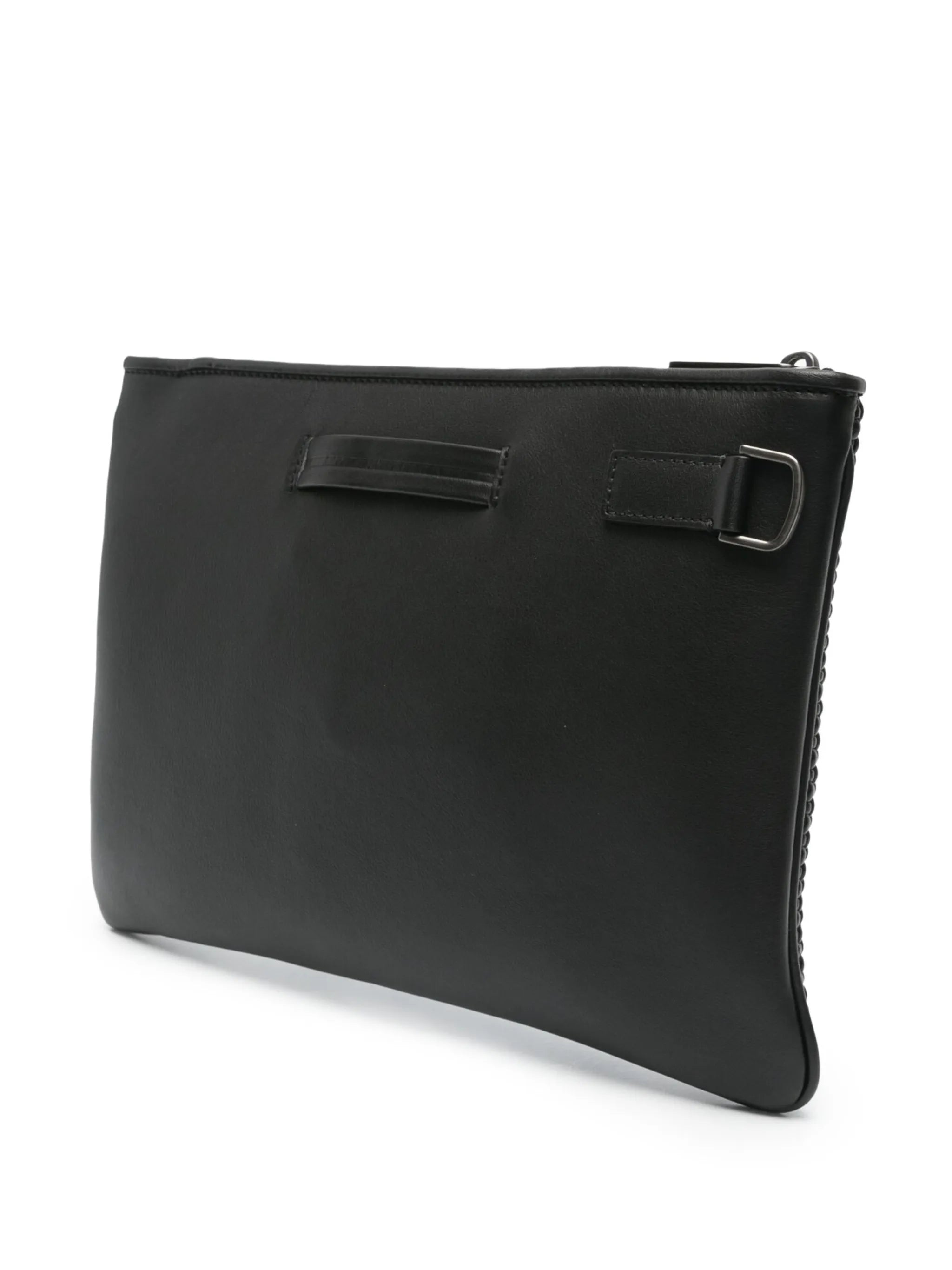 logo-plaque woven leather pouch
