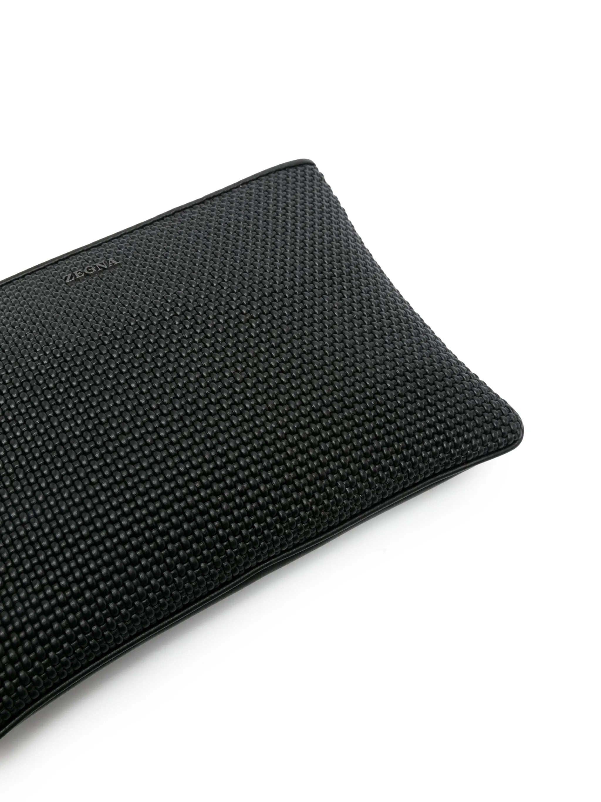 logo-plaque woven leather pouch