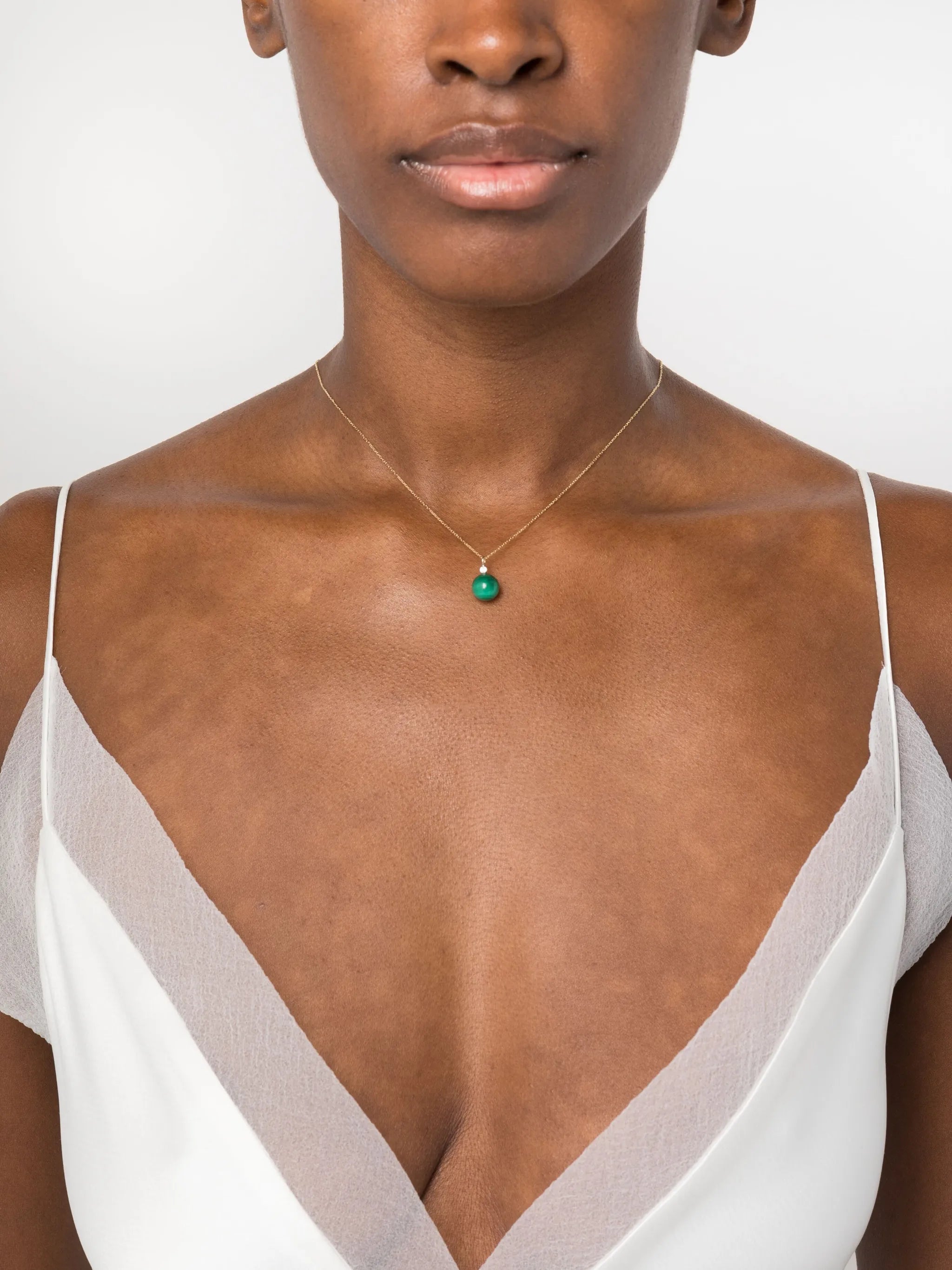 14kt yellow gold Dot malachite and diamond necklace