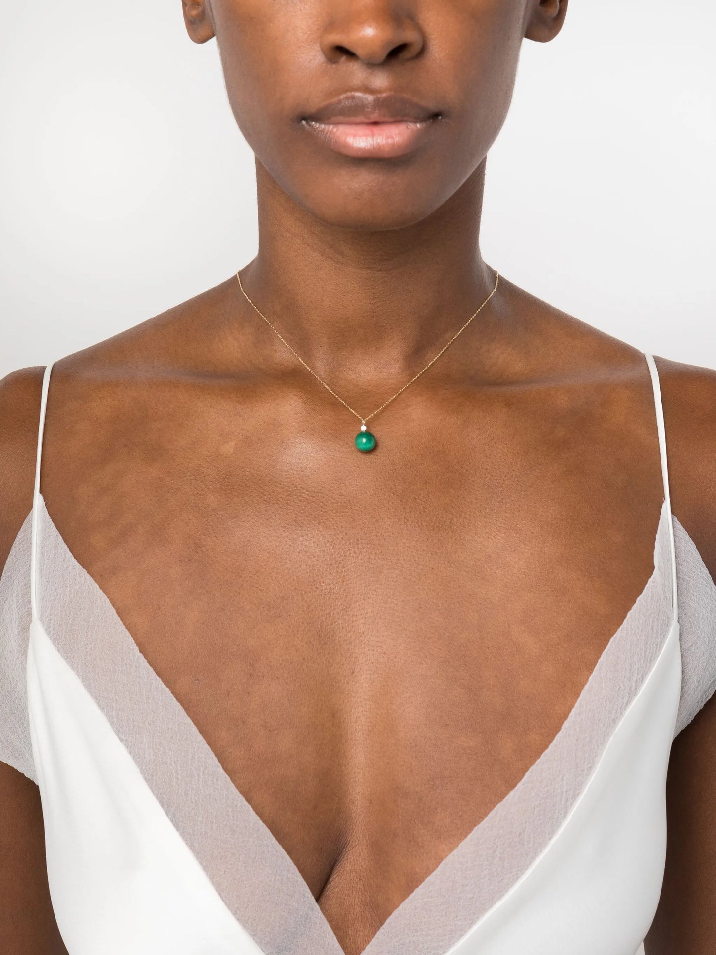 14kt yellow gold Dot malachite and diamond necklace