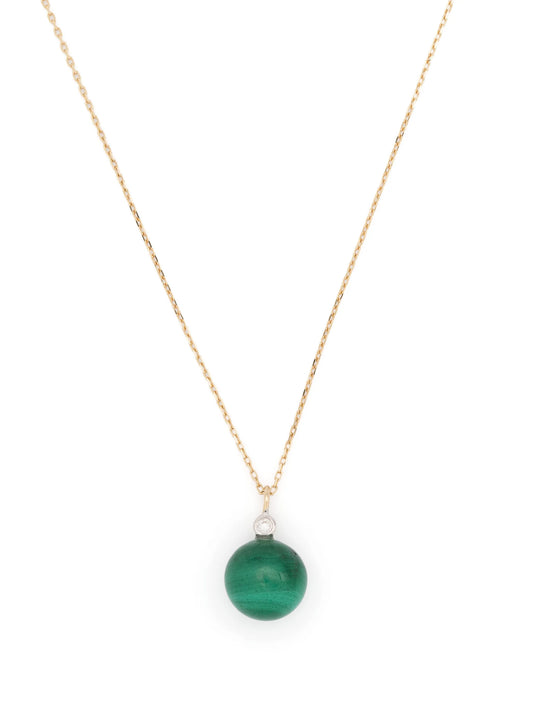 14kt yellow gold Dot malachite and diamond necklace