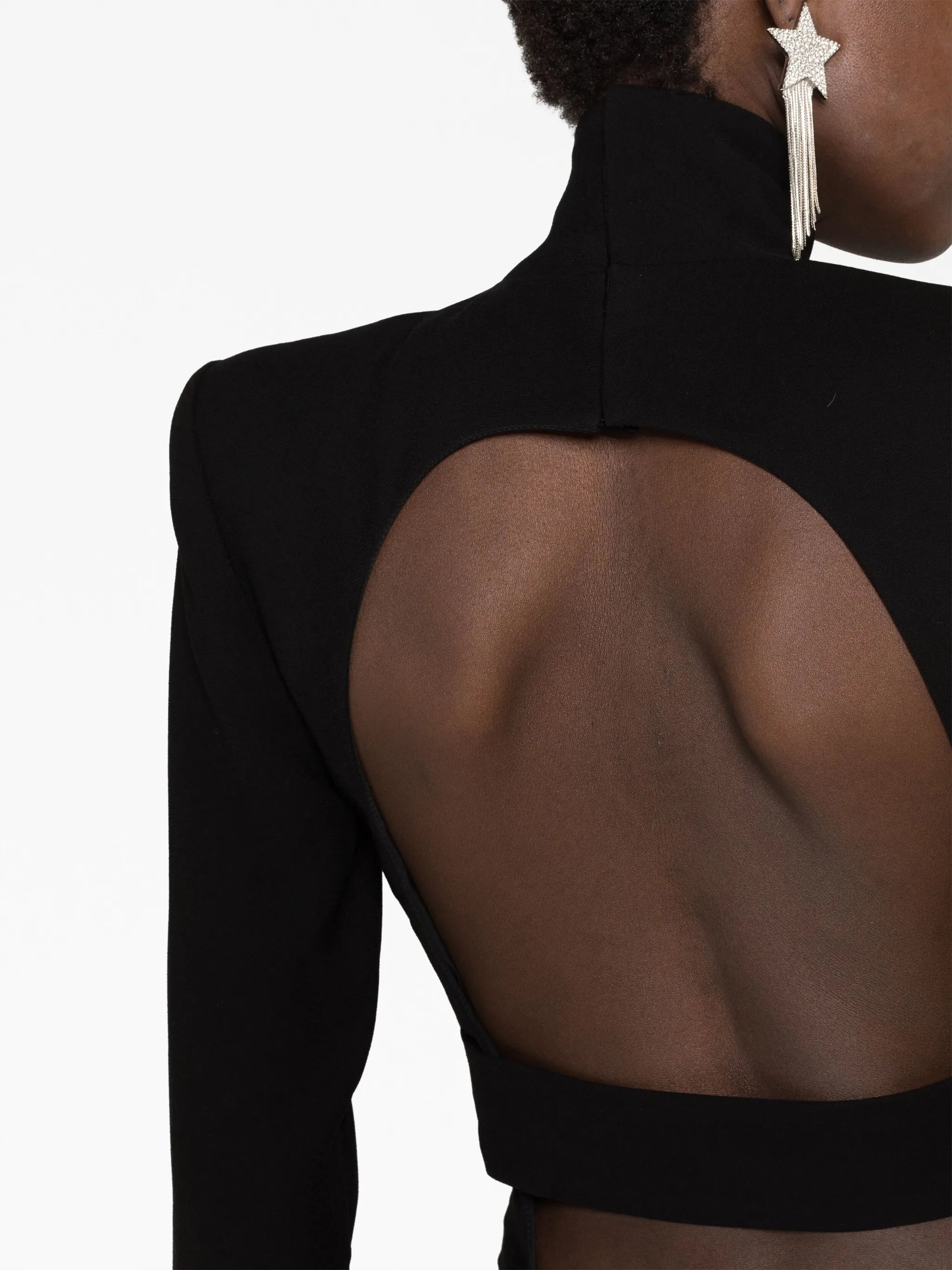 high-neck open-back maxi dress
