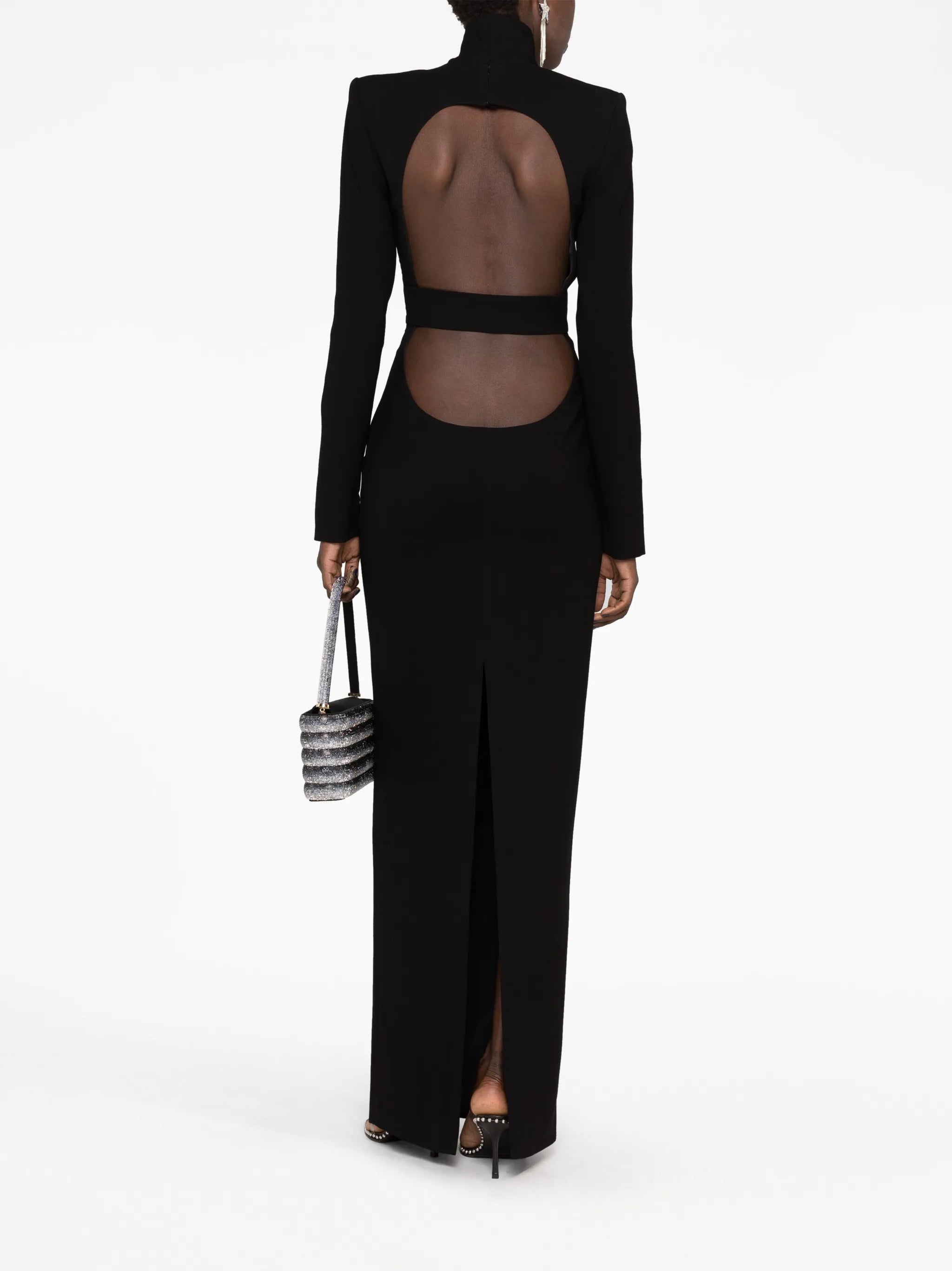 high-neck open-back maxi dress