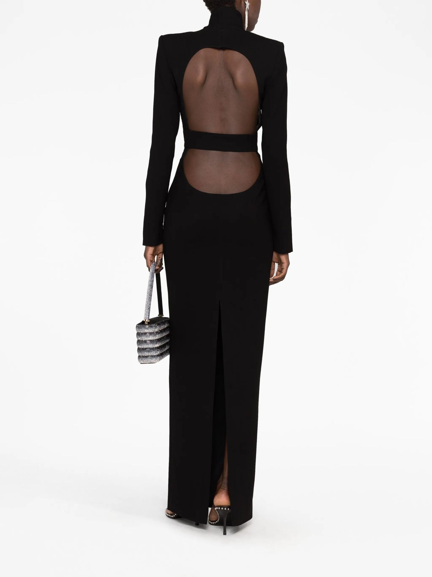 high-neck open-back maxi dress