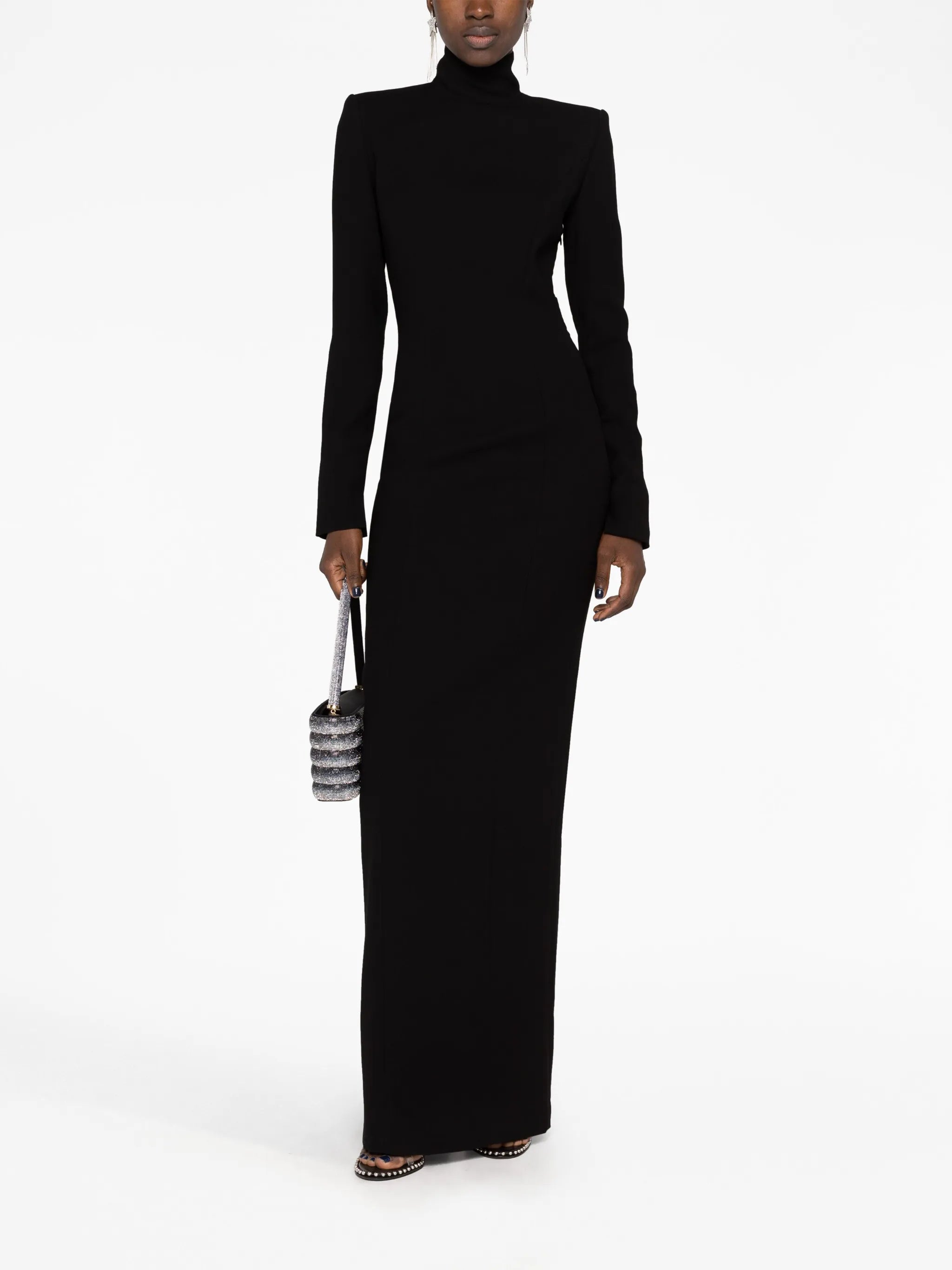 high-neck open-back maxi dress