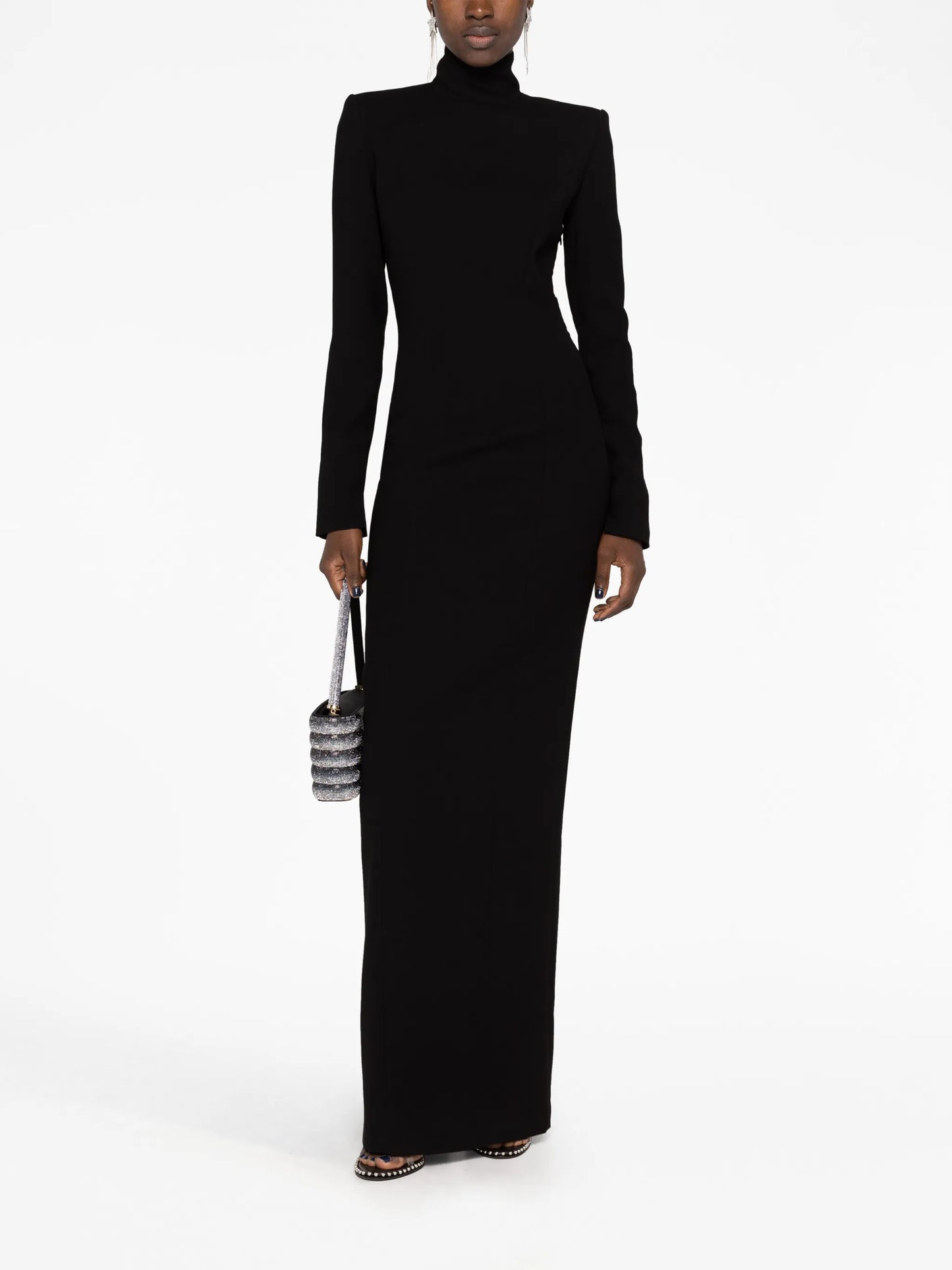 high-neck open-back maxi dress