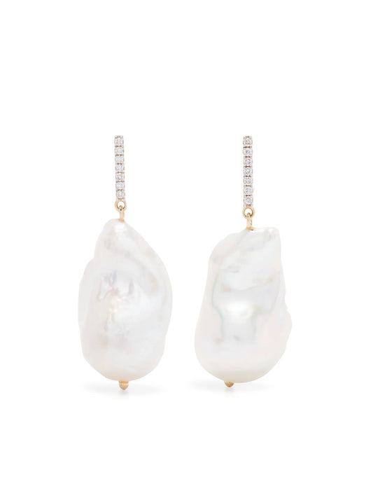 14kt yellow gold diamond bar baroque pearl earrings