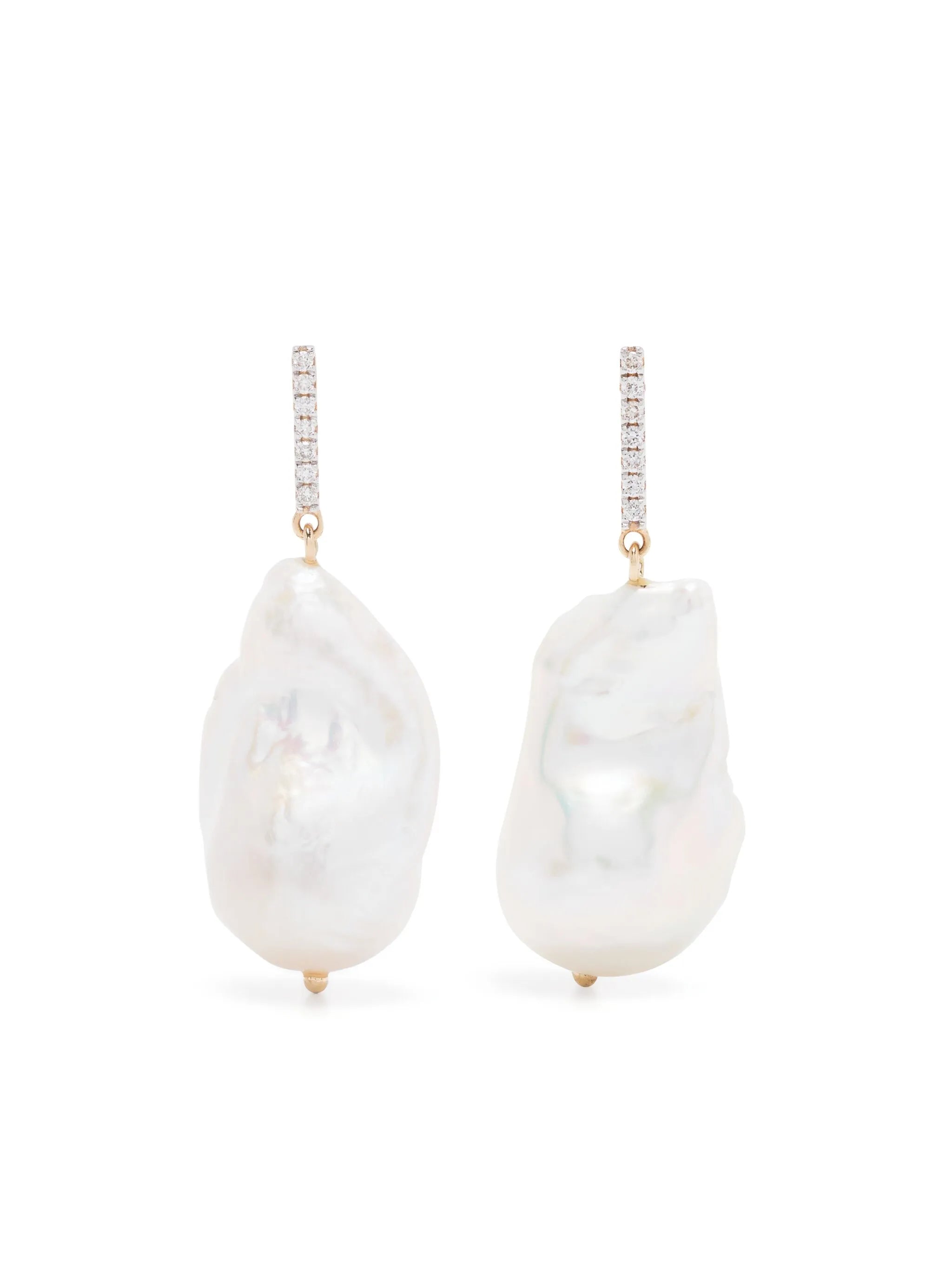 14kt yellow gold diamond bar baroque pearl earrings