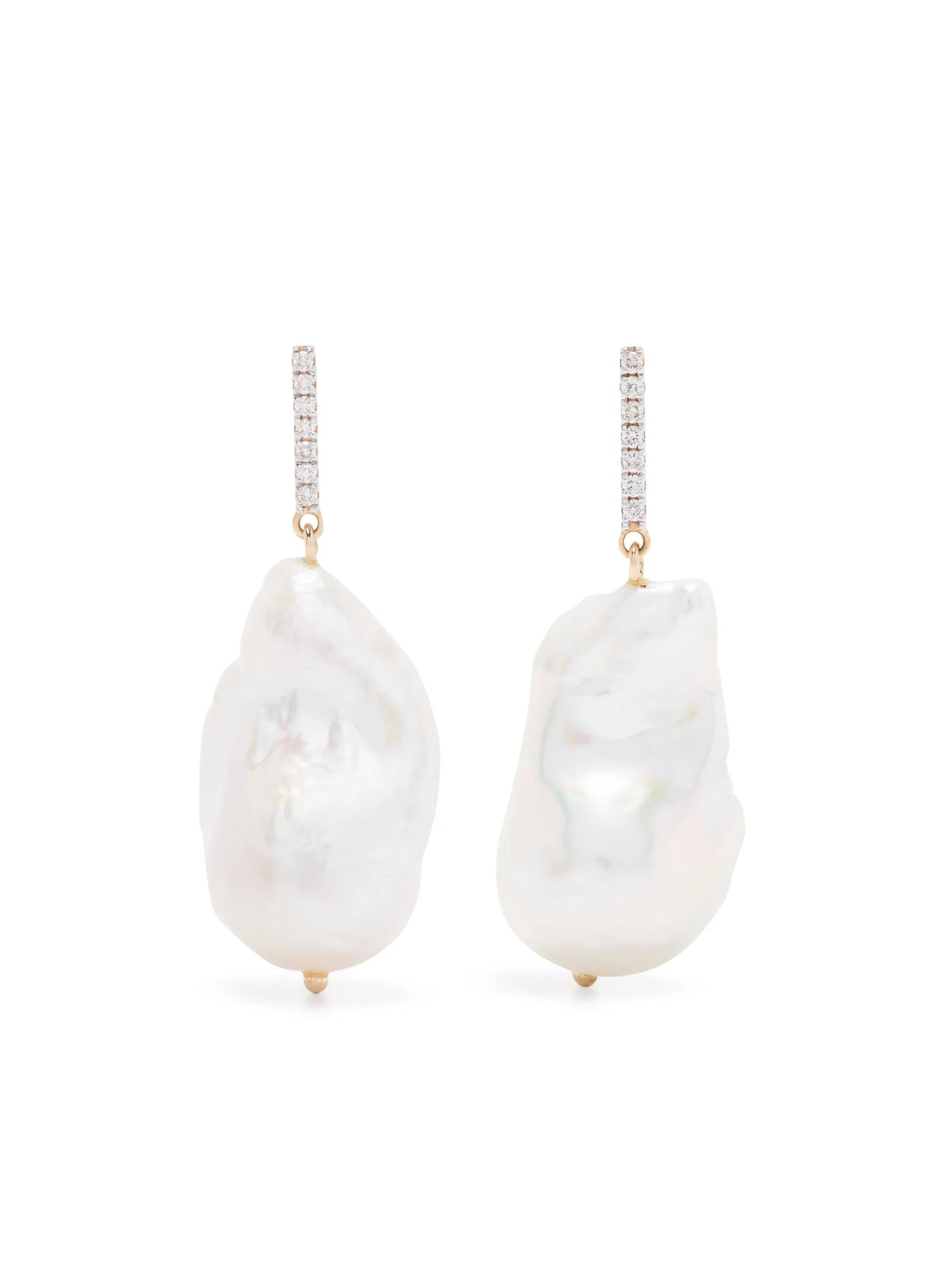 14kt yellow gold diamond bar baroque pearl earrings